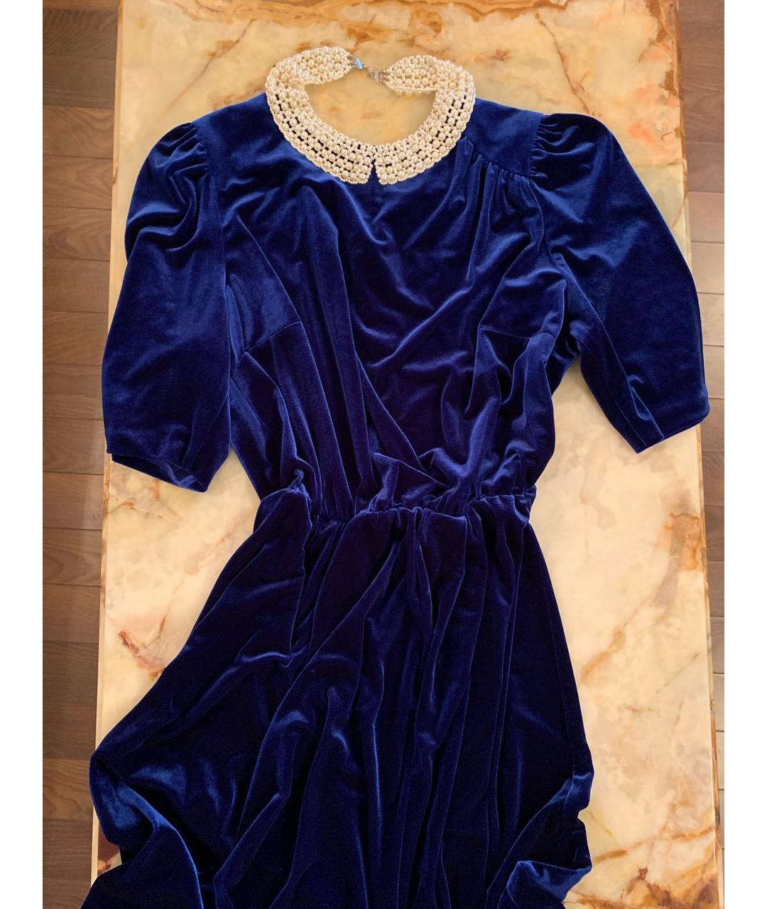 POUSTOVIT Синее велюровое коктейльное платье, фото 4
