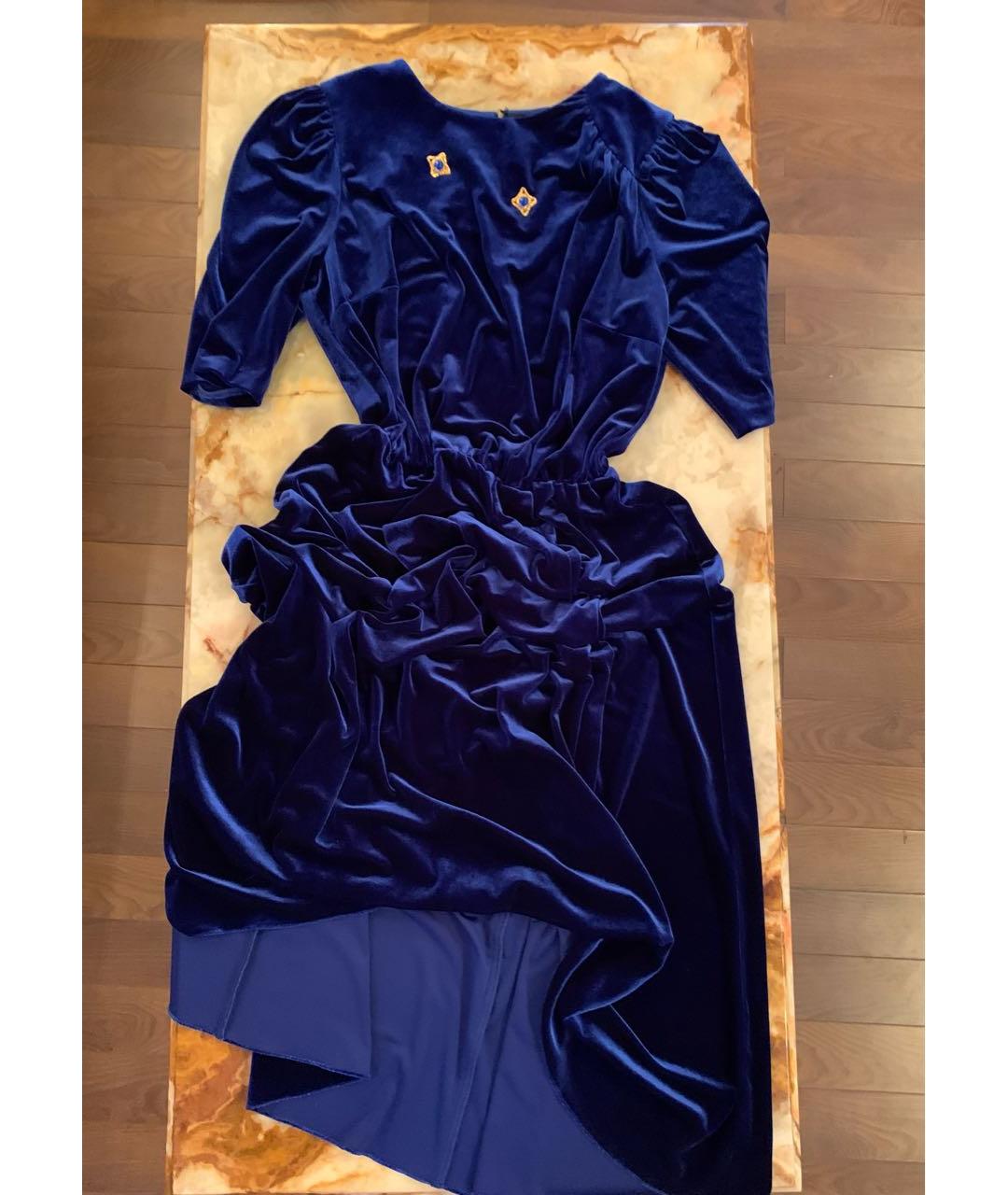 POUSTOVIT Синее велюровое коктейльное платье, фото 2