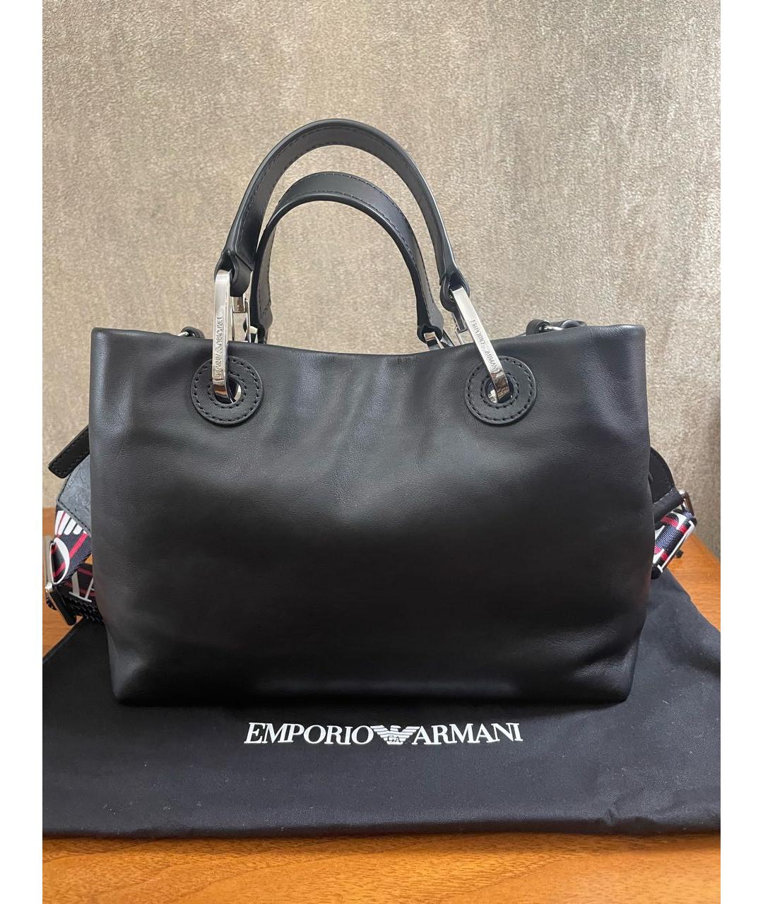 EMPORIO ARMANI Черная кожаная сумка тоут, фото 3