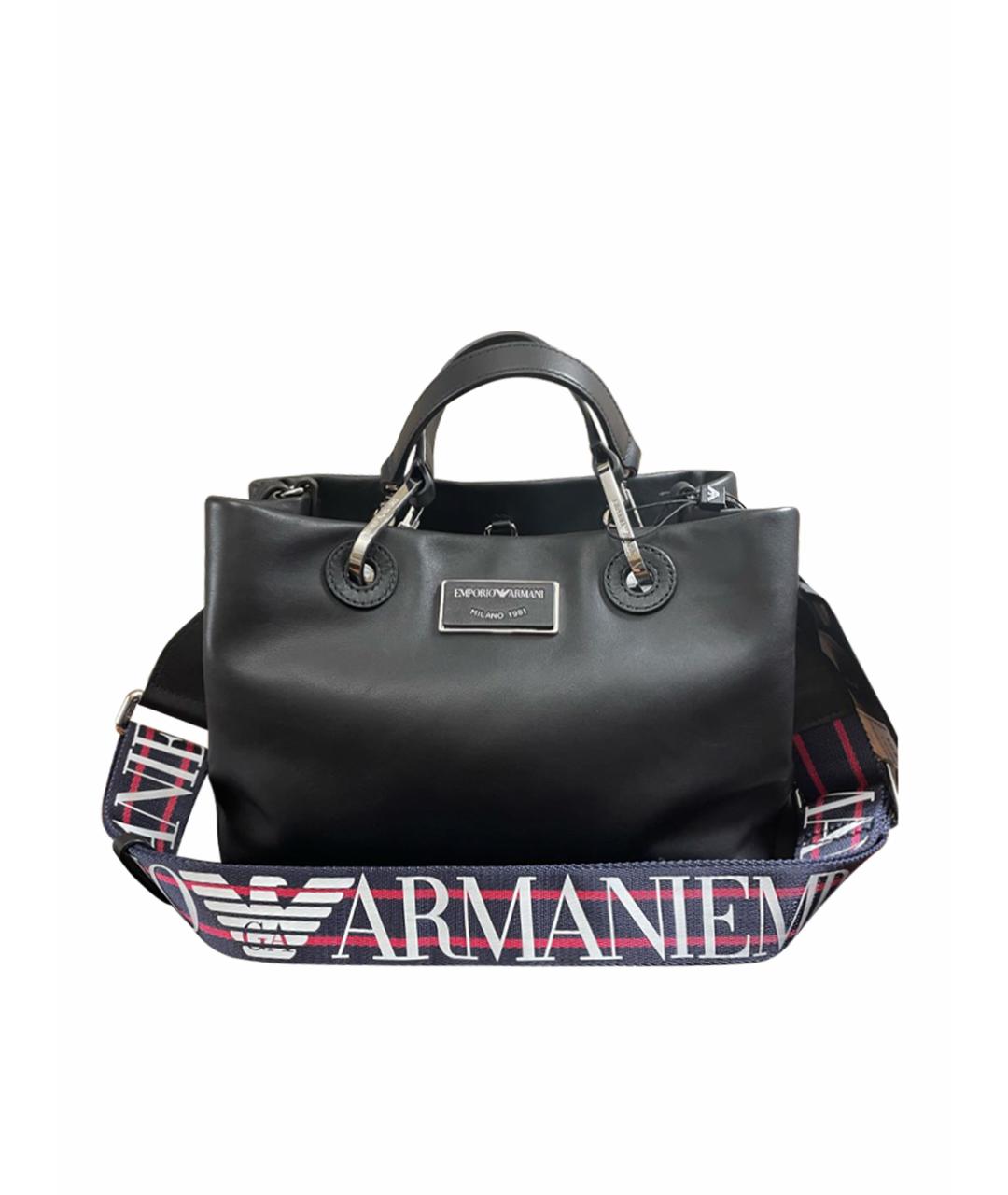 EMPORIO ARMANI Черная кожаная сумка тоут, фото 1
