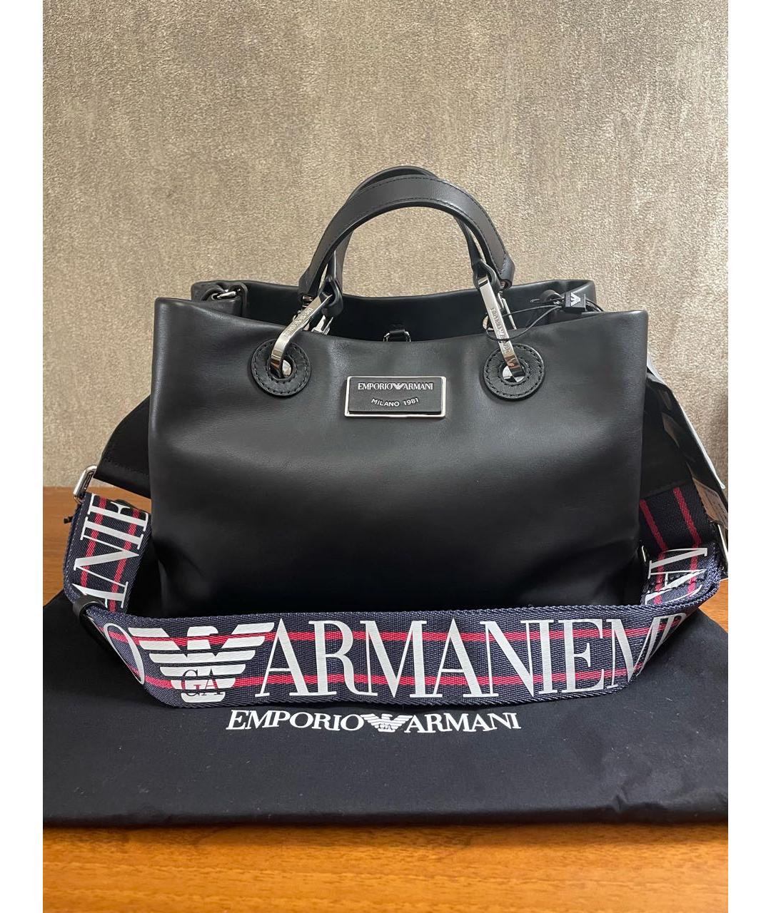 EMPORIO ARMANI Черная кожаная сумка тоут, фото 7