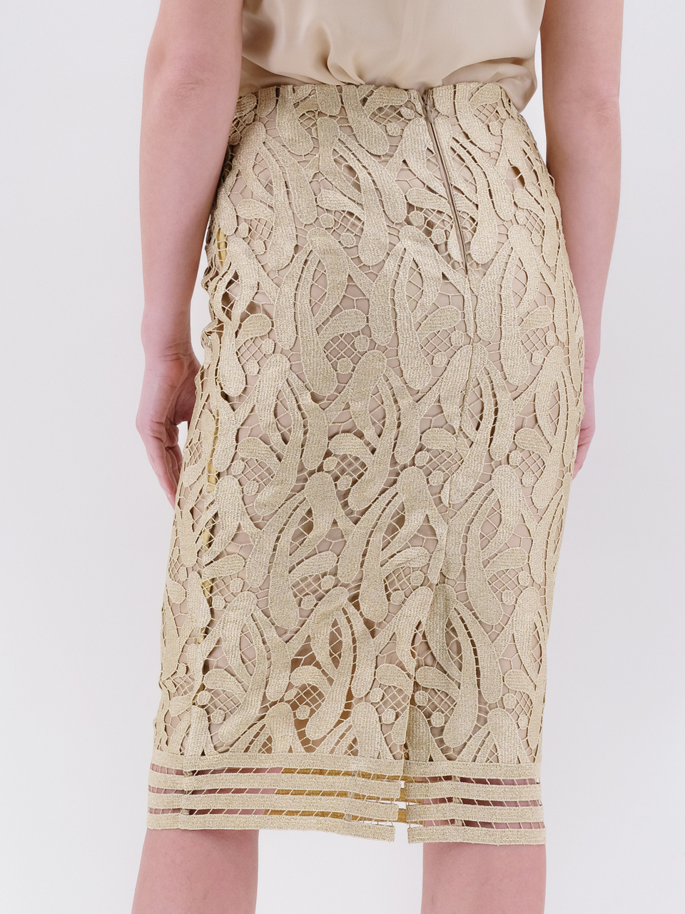 NO. 21 Золотая полиэстеровая юбка миди, фото 3