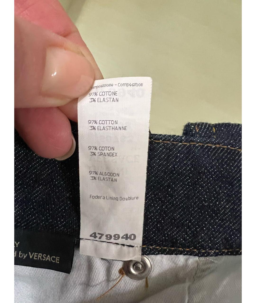 VERSACE Темно-синие хлопковые прямые джинсы, фото 7