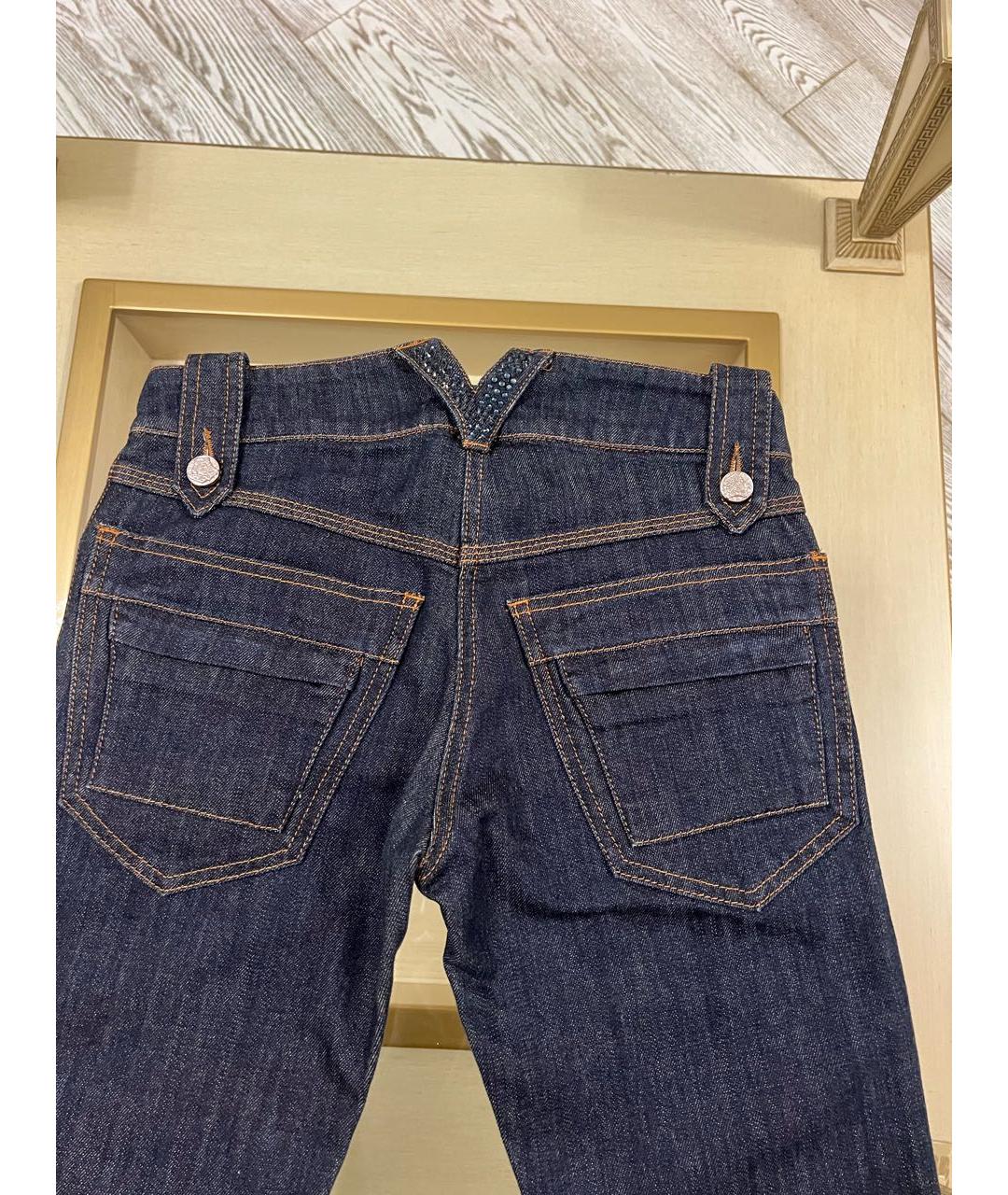 VERSACE Темно-синие хлопковые прямые джинсы, фото 4