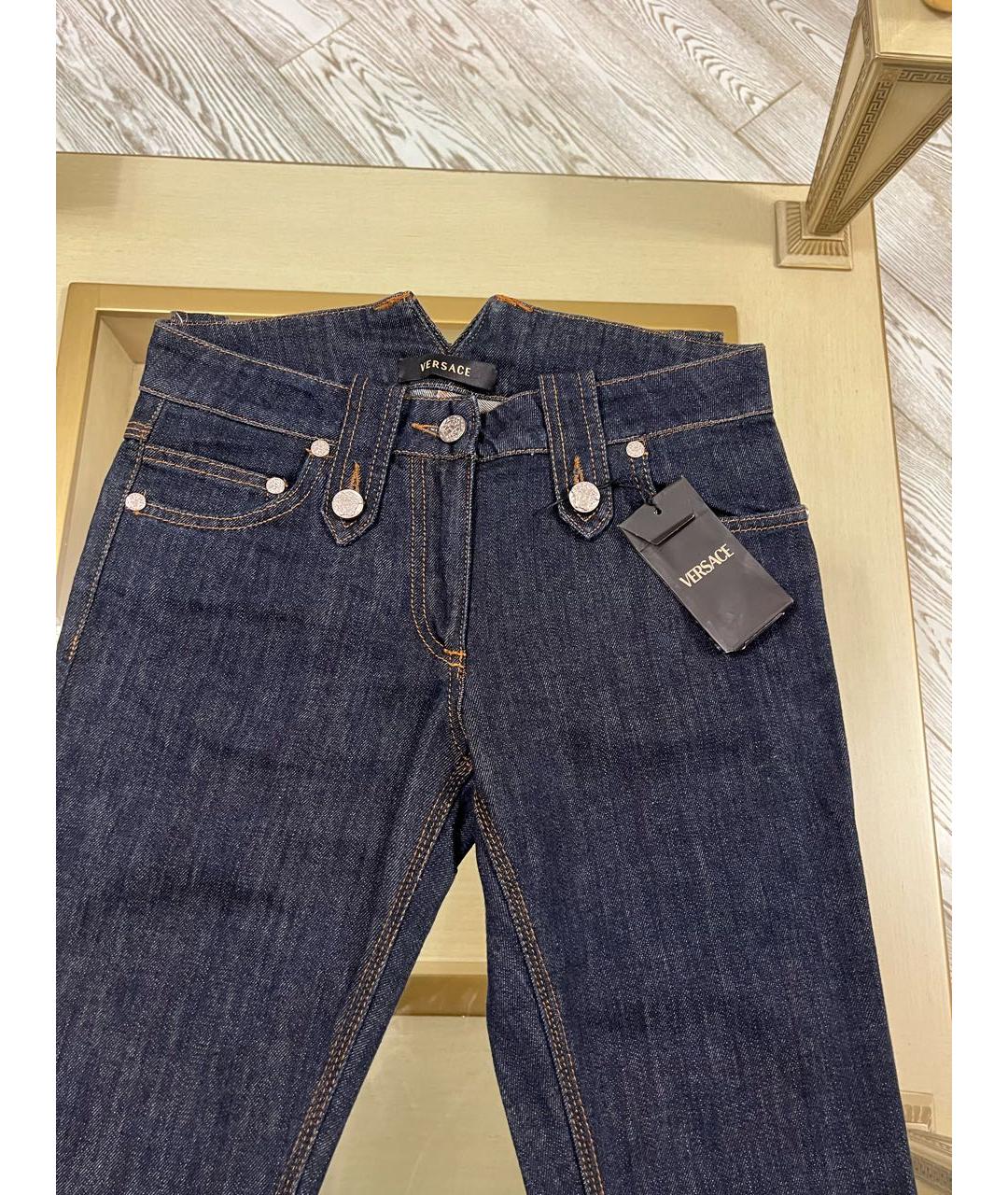VERSACE Темно-синие хлопковые прямые джинсы, фото 3