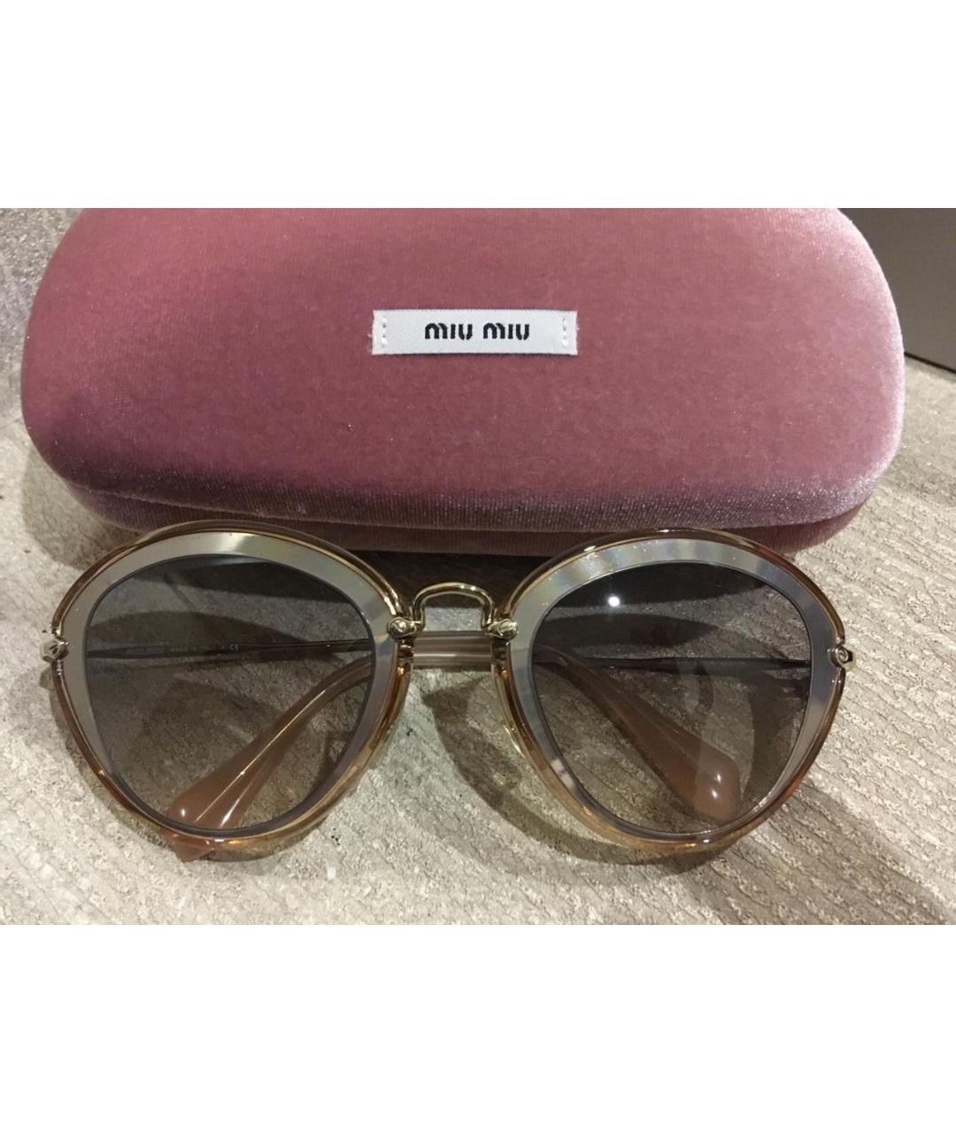 MIU MIU Бежевые металлические солнцезащитные очки, фото 4