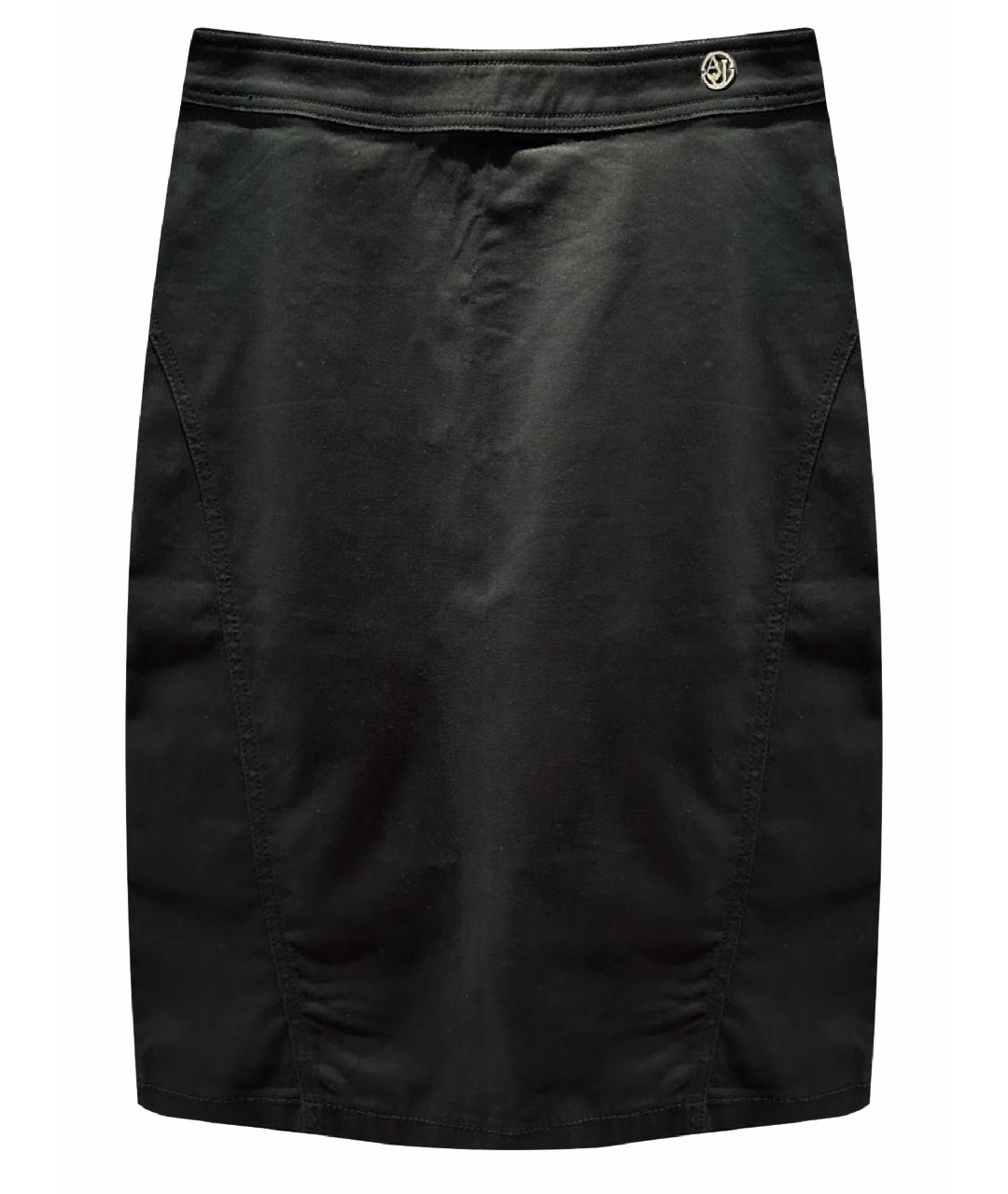 ARMANI JEANS Черная хлопко-эластановая юбка миди, фото 1