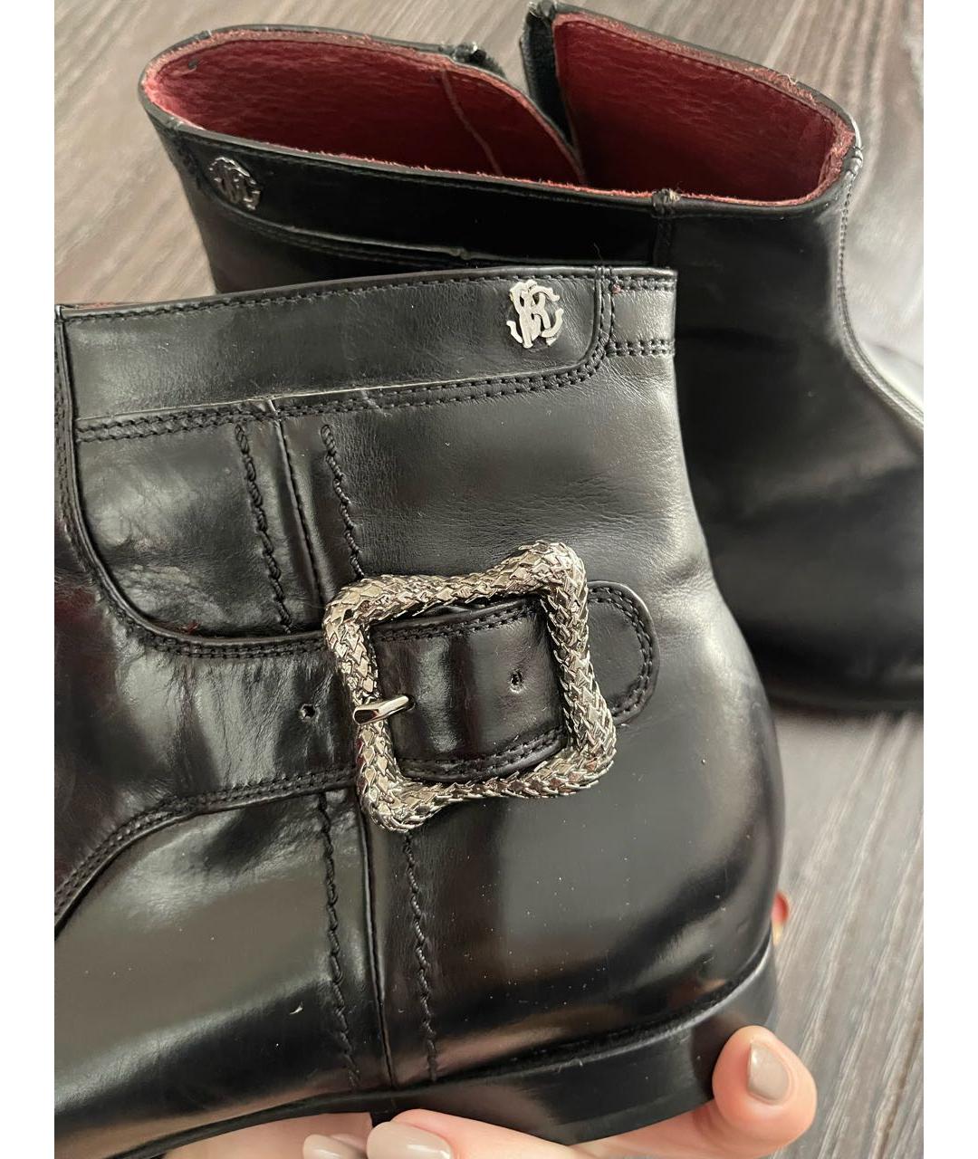 ROBERTO CAVALLI Черные кожаные низкие ботинки, фото 5