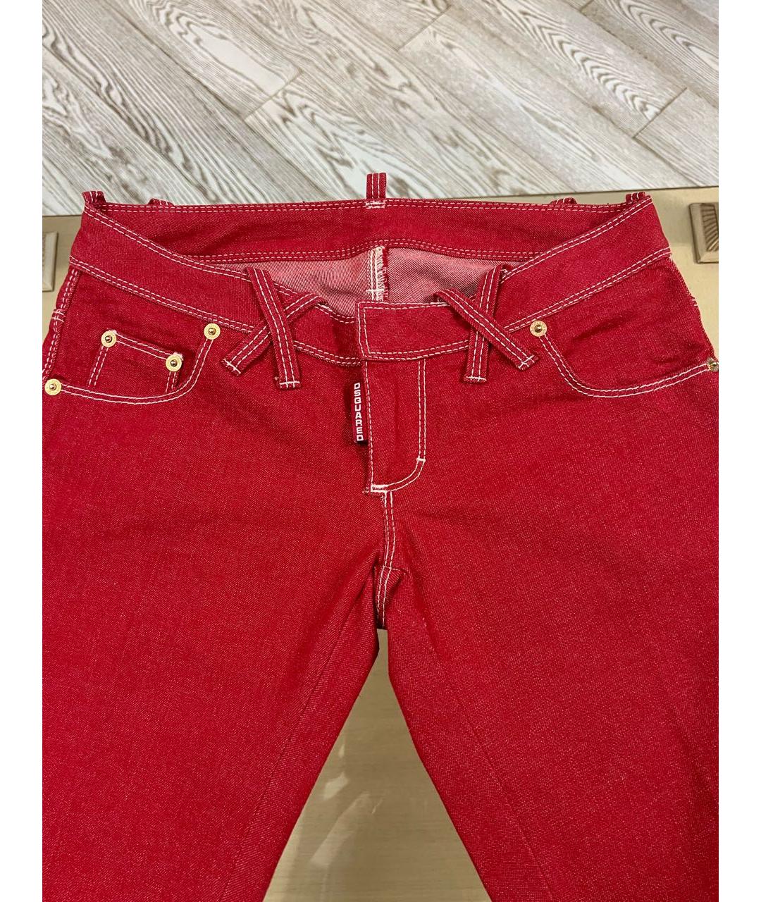 DSQUARED2 Красные хлопковые прямые джинсы, фото 3