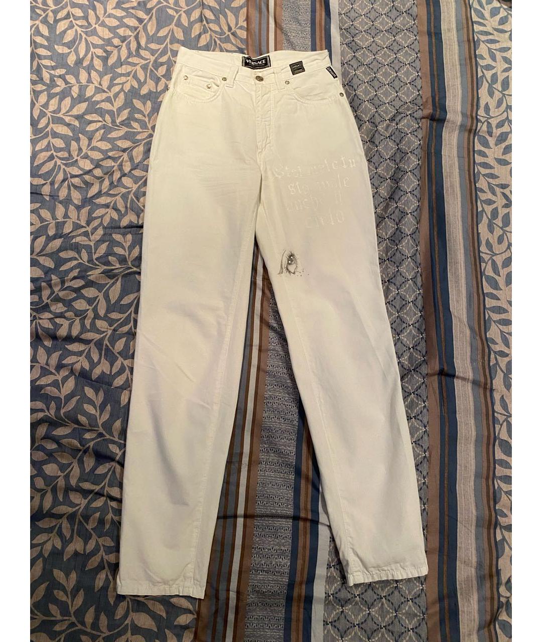 VERSACE VINTAGE Белые хлопковые брюки узкие, фото 9