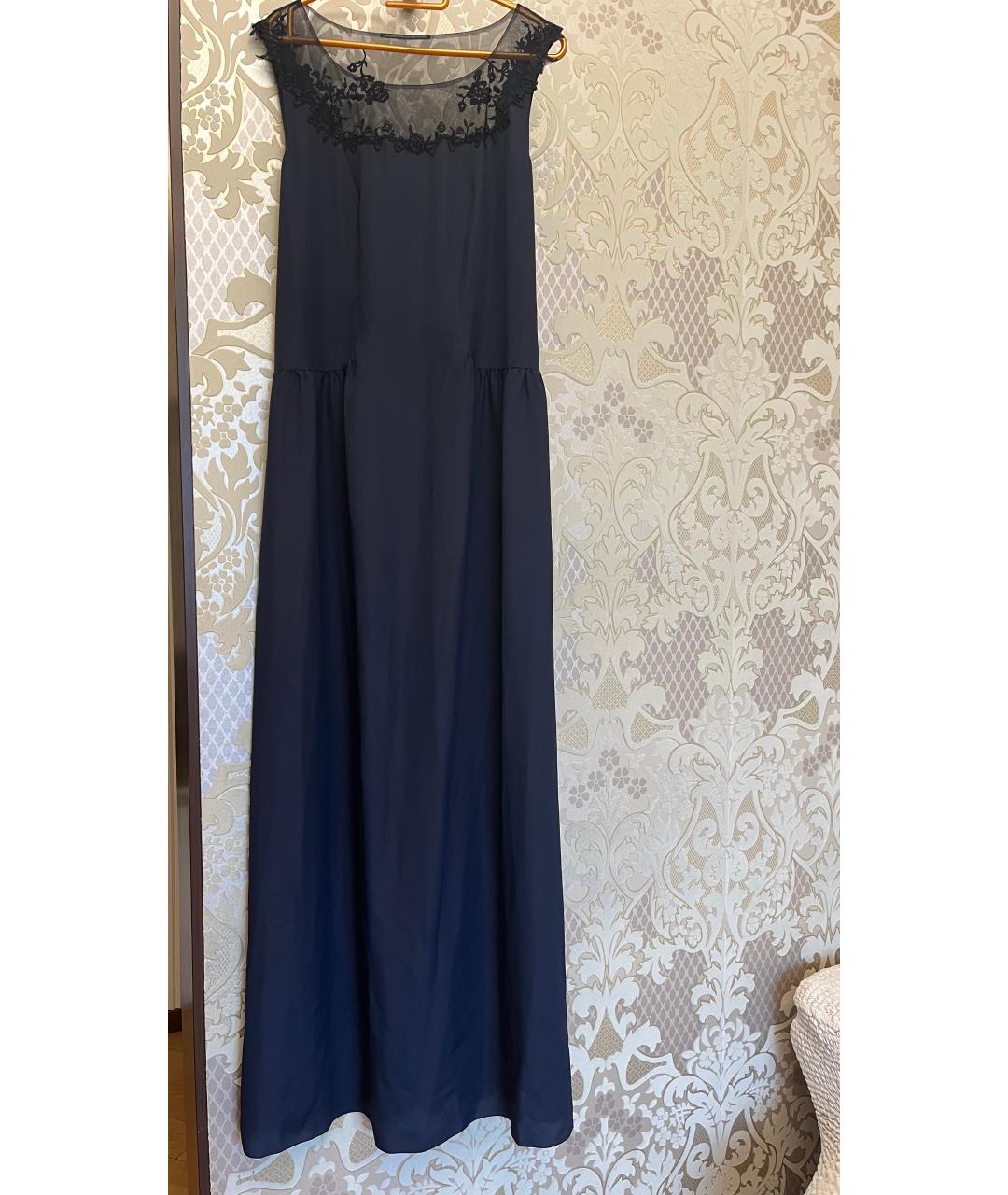 ERMANNO SCERVINO Темно-синее шелковое вечернее платье, фото 4