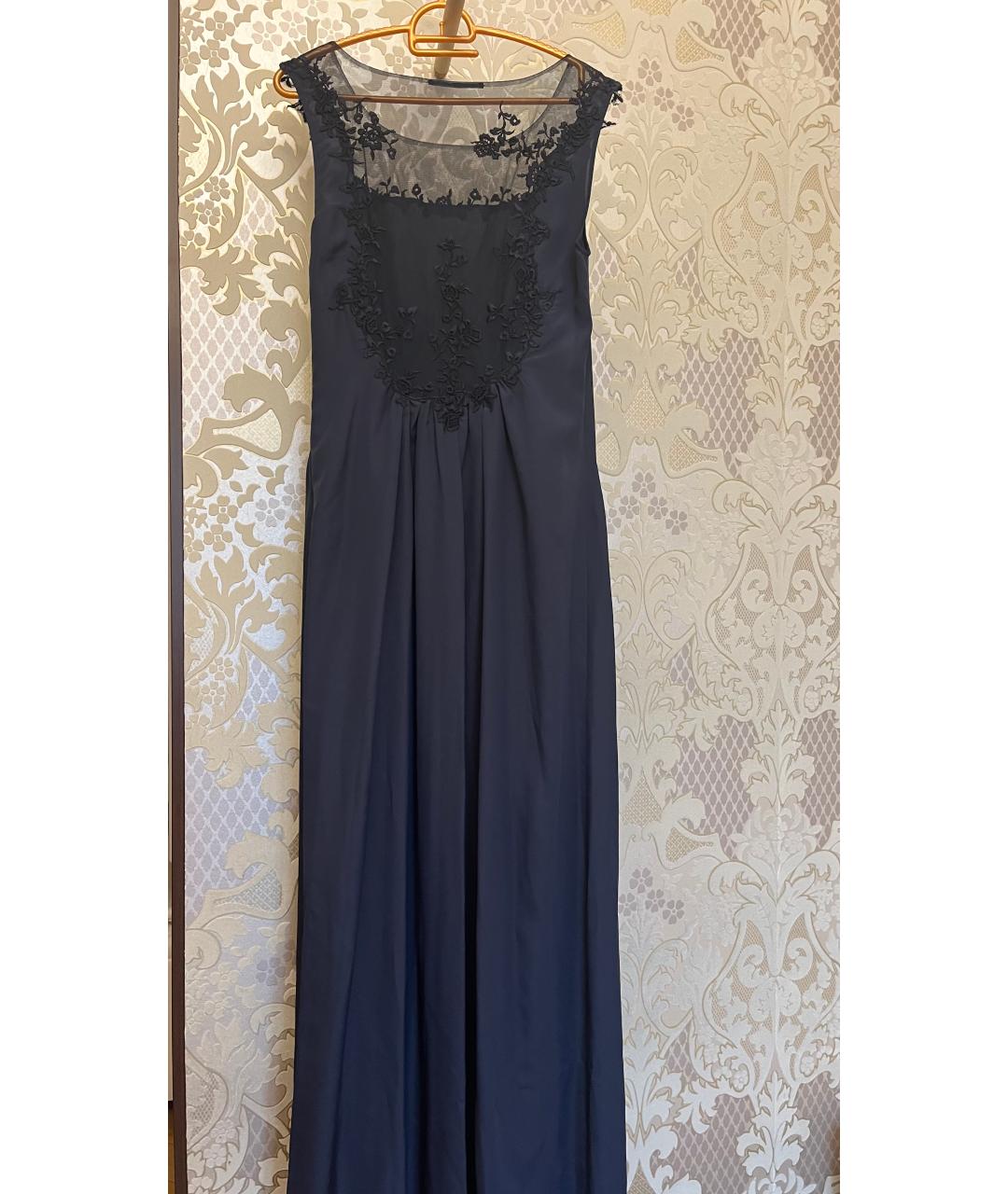 ERMANNO SCERVINO Темно-синее шелковое вечернее платье, фото 2