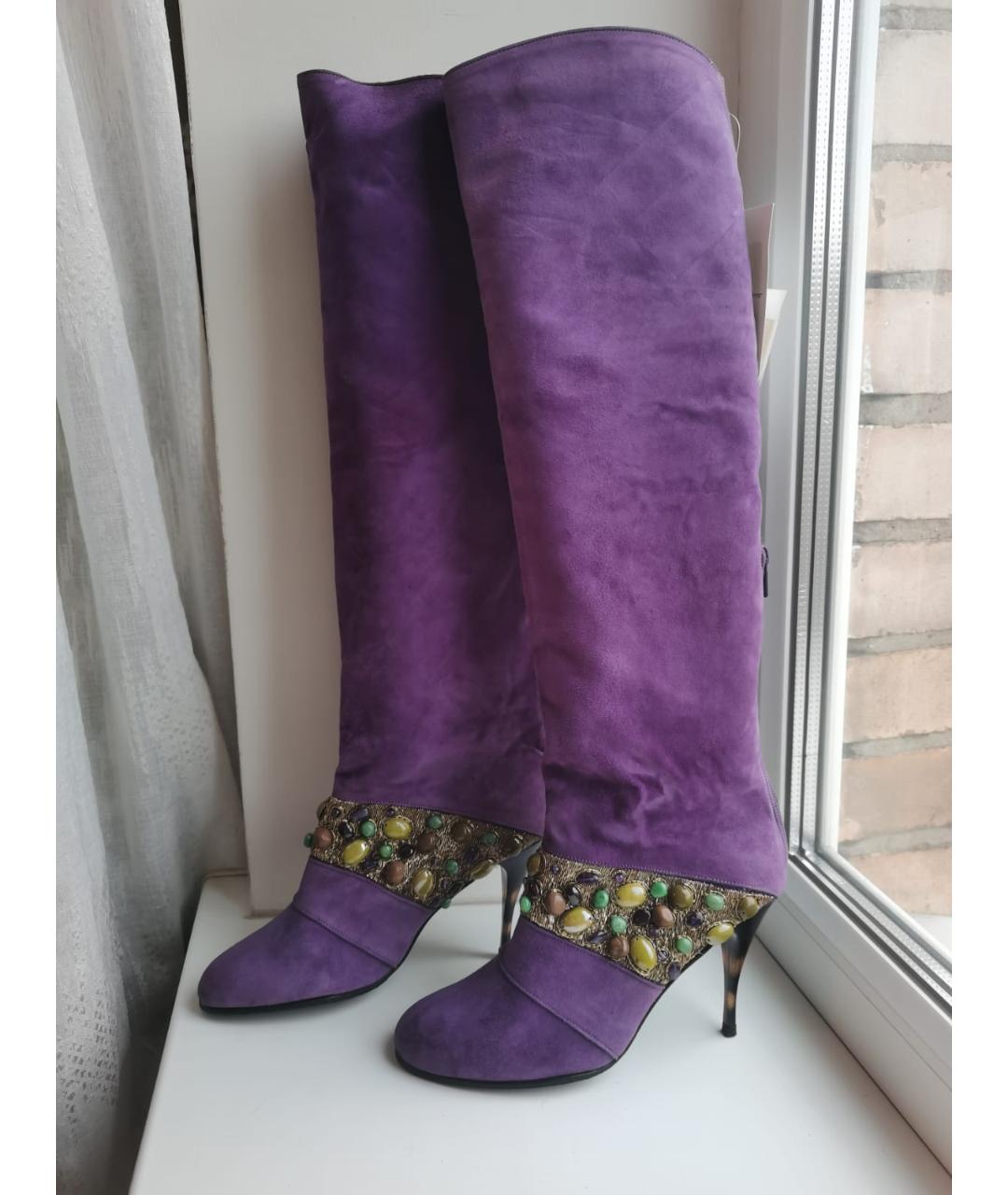 JEAN LOUIS SCHERRER Фиолетовые замшевые сапоги, фото 10
