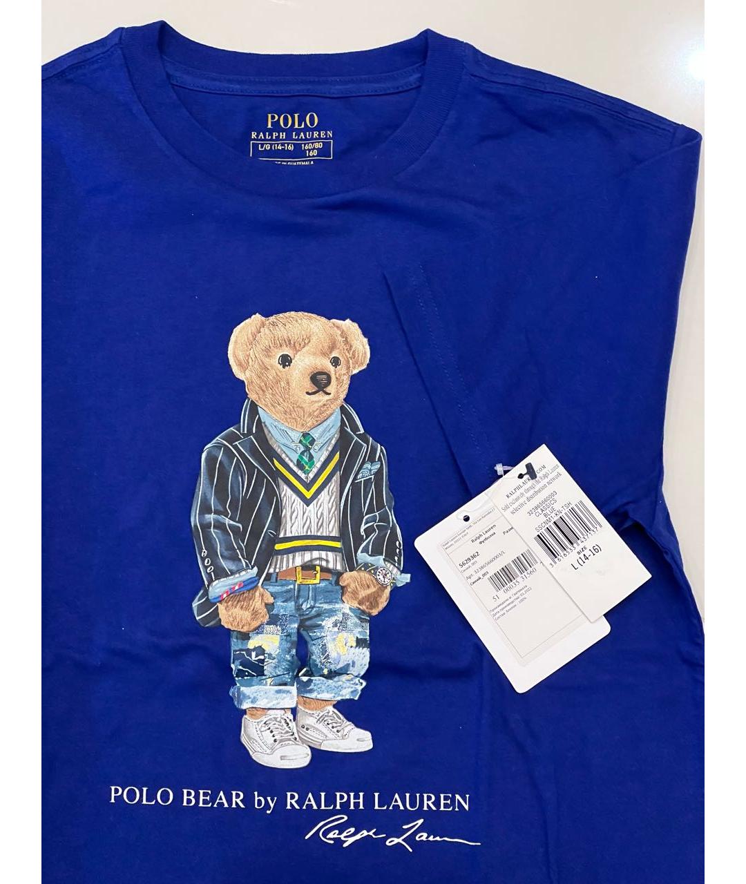 POLO RALPH LAUREN Синяя хлопковая детская футболка, фото 3