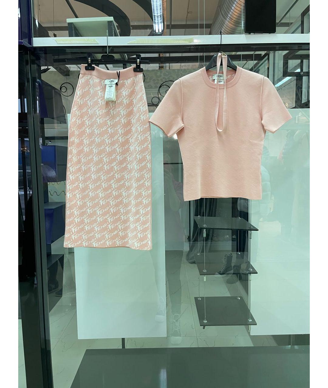 FENDI Коралловый вискозный костюм с юбками, фото 3