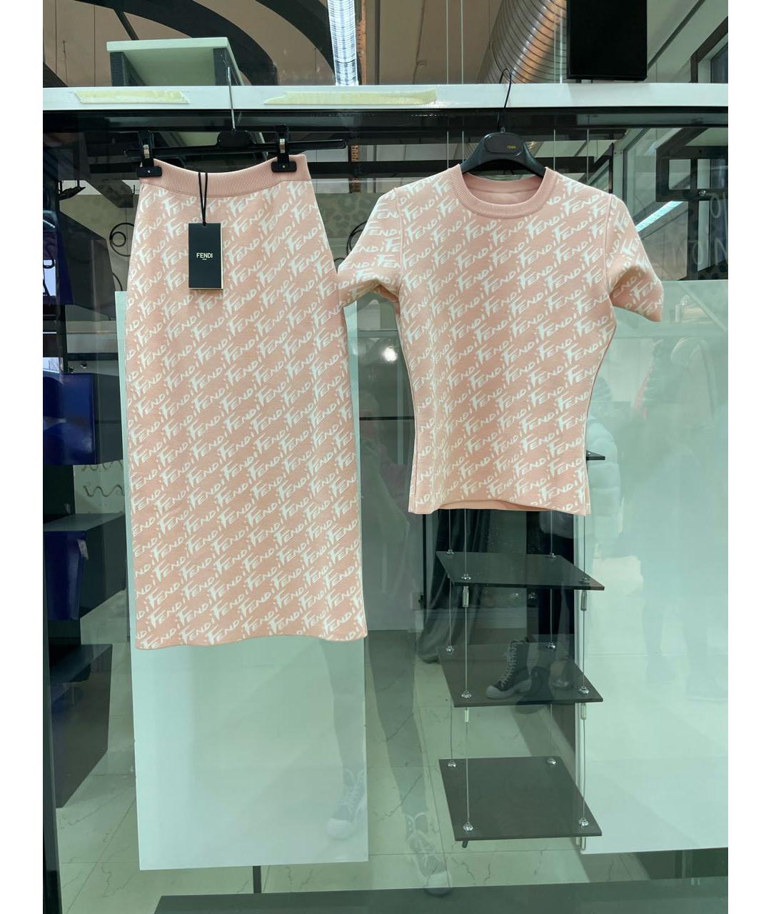 FENDI Коралловый вискозный костюм с юбками, фото 2