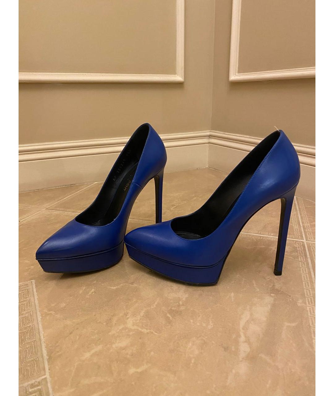 SAINT LAURENT Синие кожаные туфли, фото 3