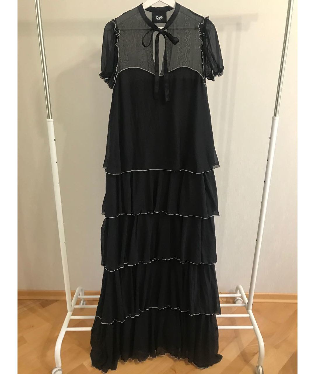 DOLCE & GABBANA VINTAGE Черное шелковое повседневное платье, фото 5