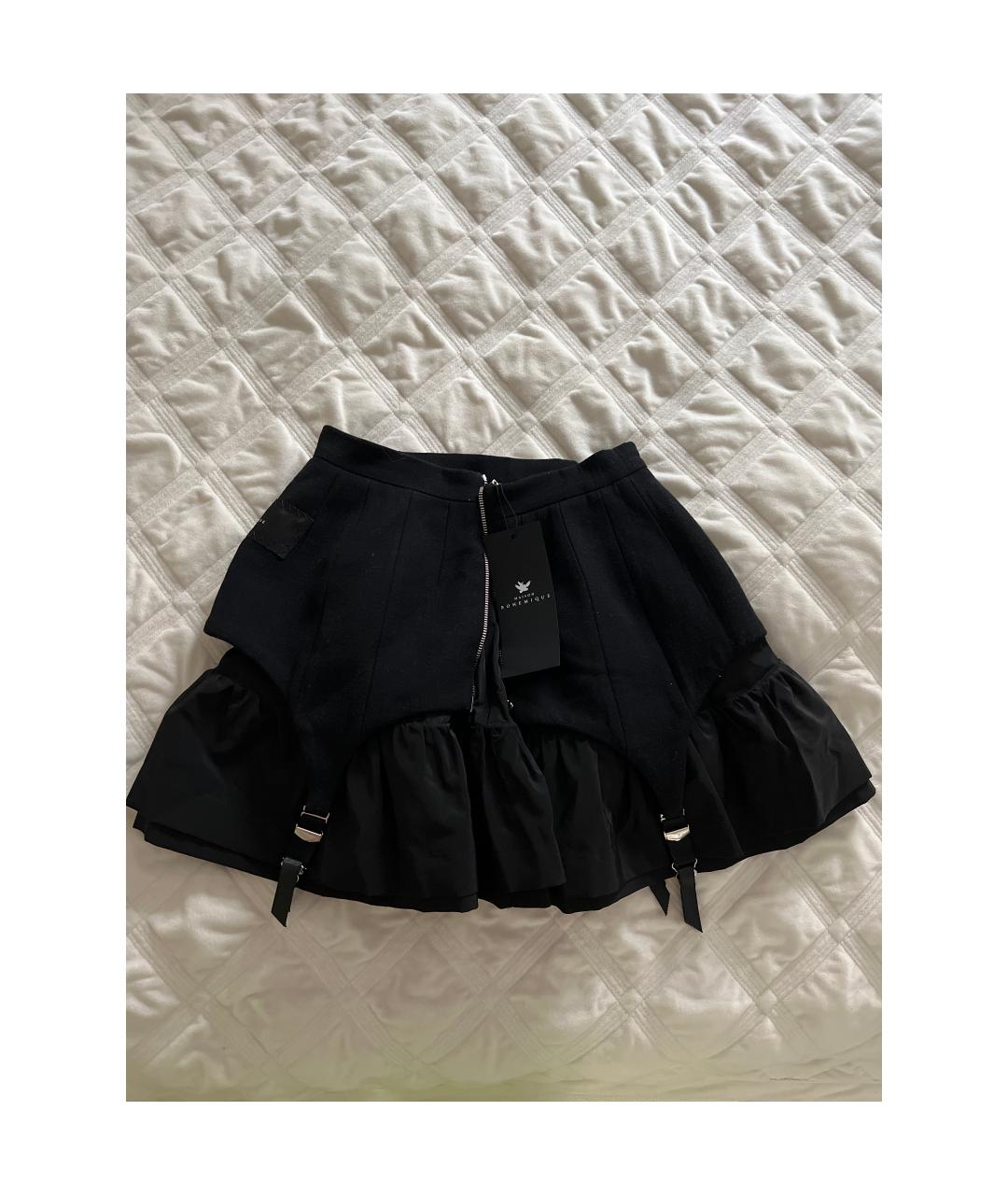 BOHEMIQUE Черная шерстяная юбка мини, фото 2