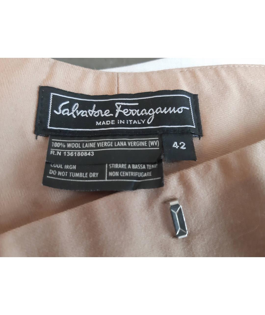 SALVATORE FERRAGAMO Бежевые шерстяные прямые брюки, фото 4