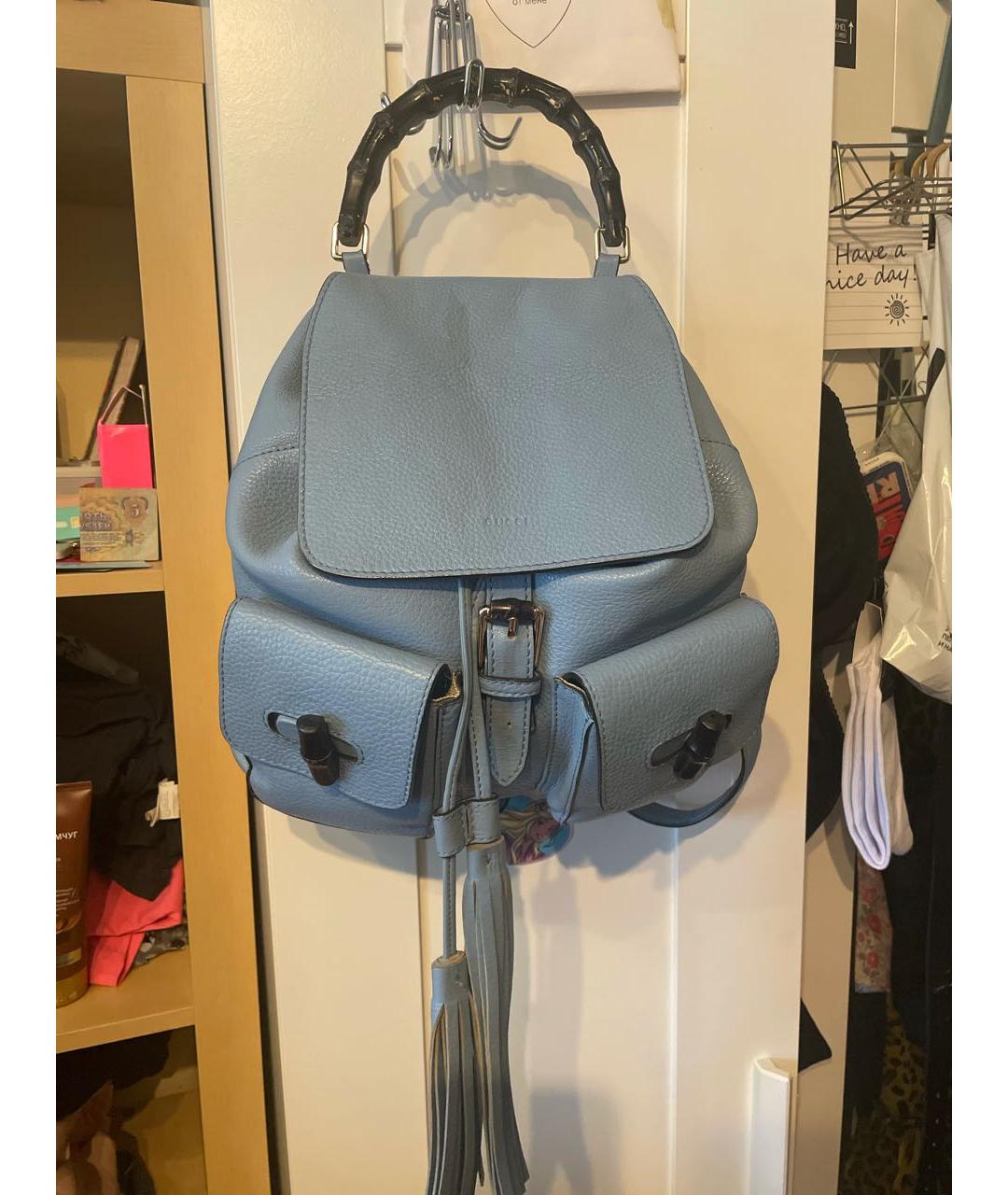 GUCCI Голубой кожаный рюкзак, фото 6
