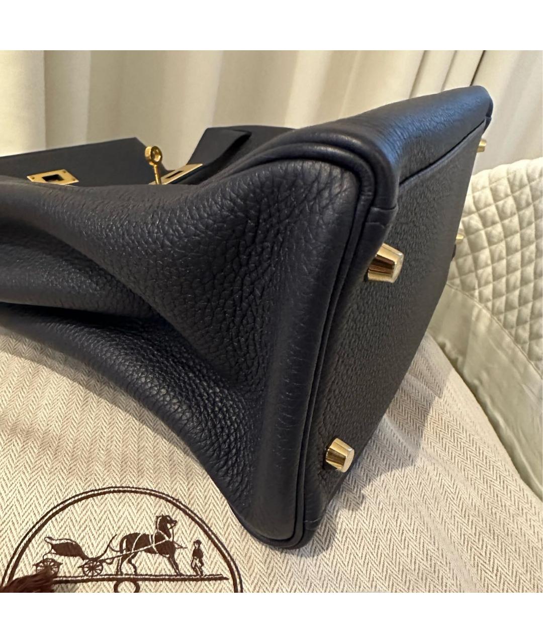 HERMES Темно-синяя кожаная сумка с короткими ручками, фото 6