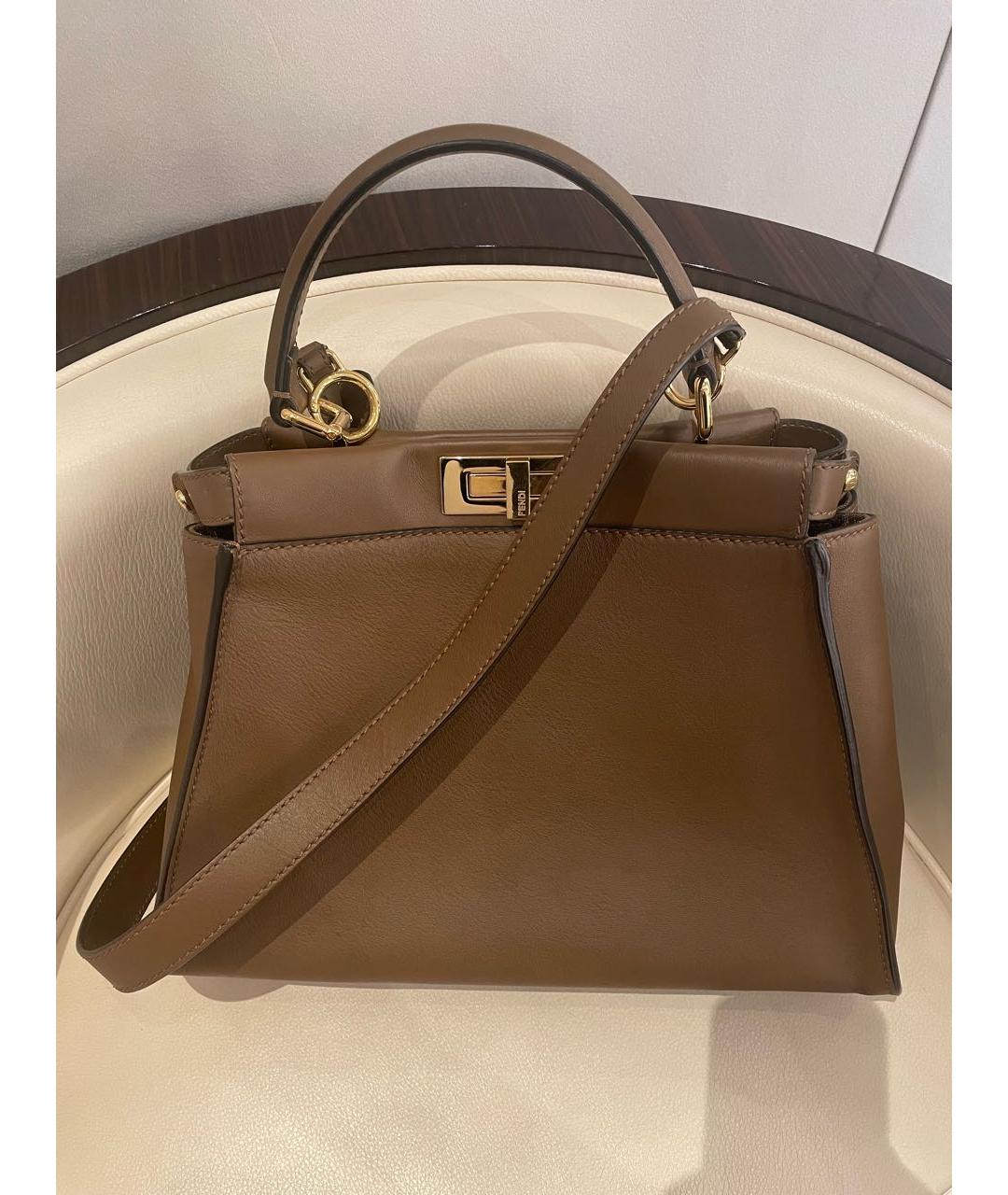 FENDI Коричневая кожаная сумка через плечо, фото 4