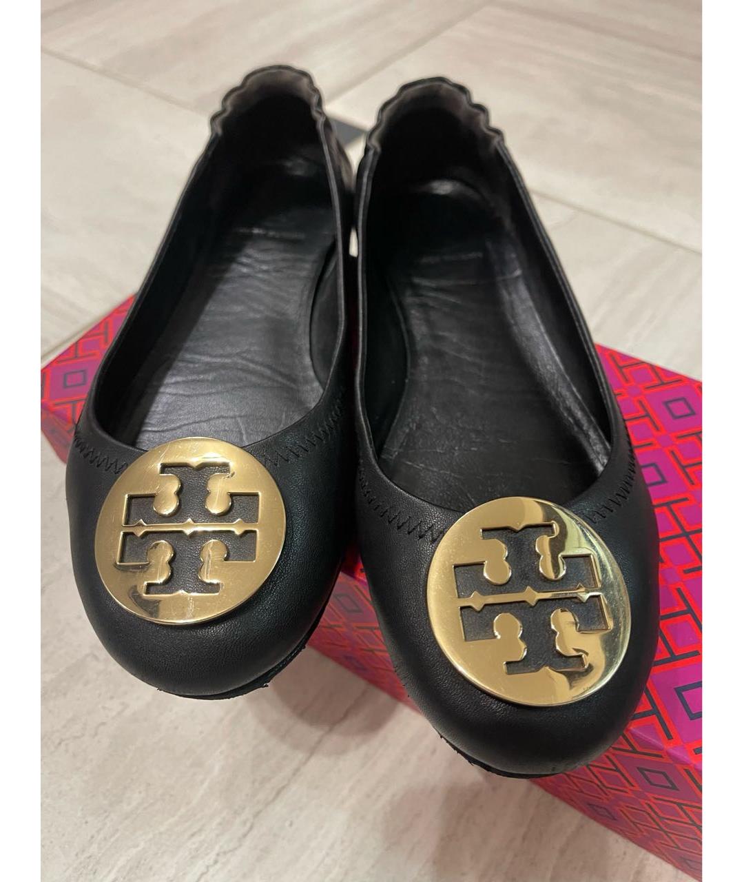 TORY BURCH Черные кожаные балетки, фото 2