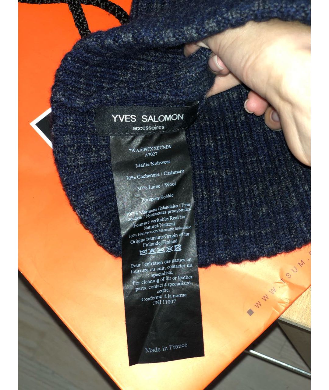 YVES SALOMON Темно-синяя кашемировая шапка, фото 4