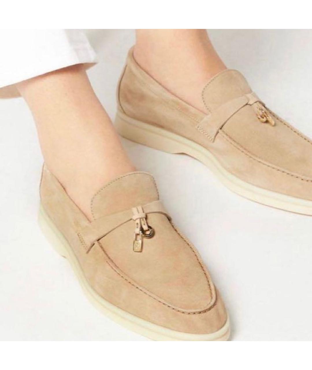 LORO PIANA Бежевые замшевые мокасины, фото 2