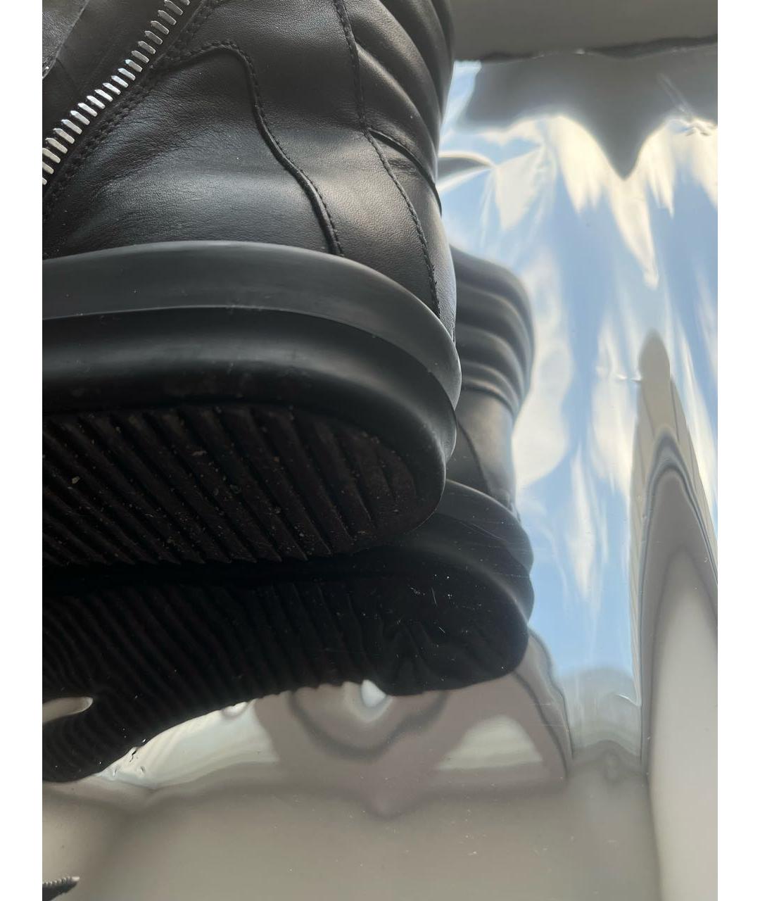RICK OWENS Черные кожаные высокие кроссовки / кеды, фото 5