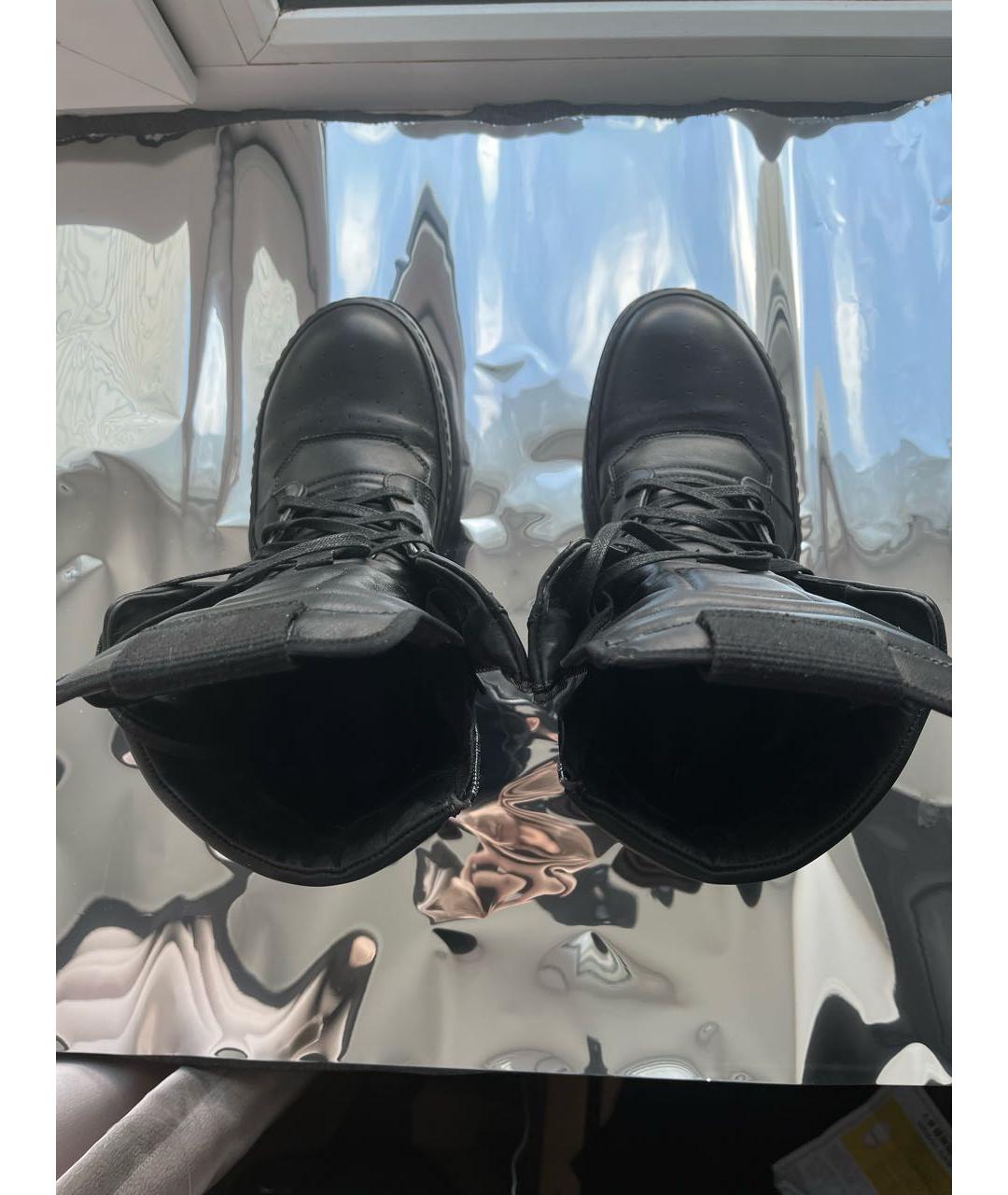 RICK OWENS Черные кожаные высокие кроссовки / кеды, фото 3