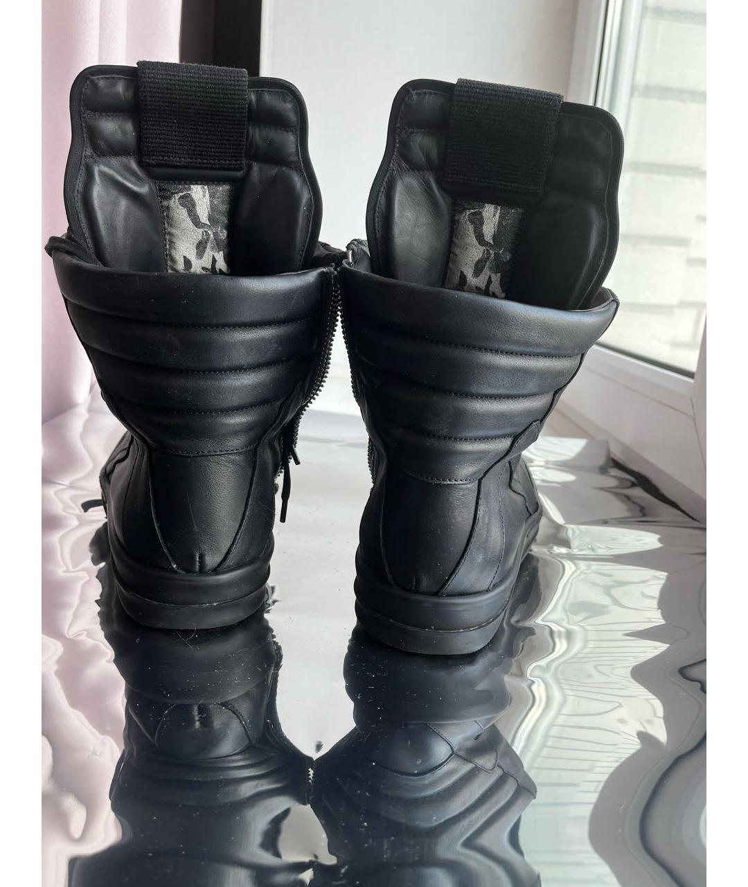 RICK OWENS Черные кожаные высокие кроссовки / кеды, фото 4