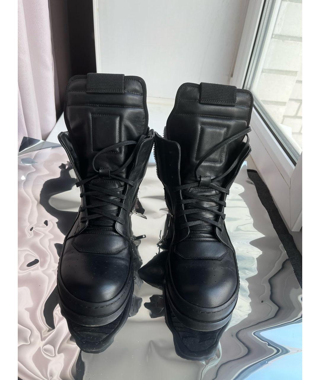 RICK OWENS Черные кожаные высокие кроссовки / кеды, фото 2