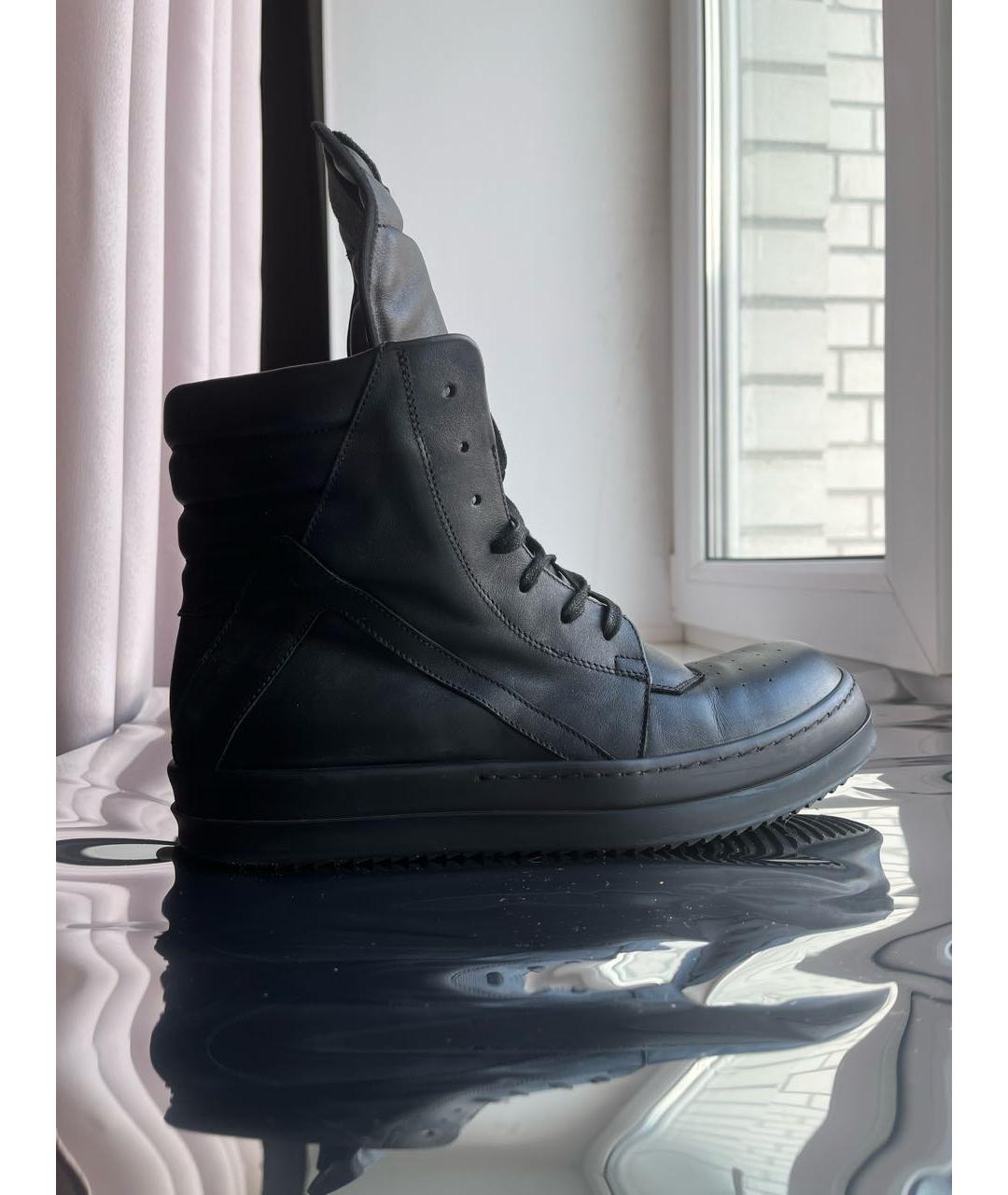 RICK OWENS Черные кожаные высокие кроссовки / кеды, фото 9
