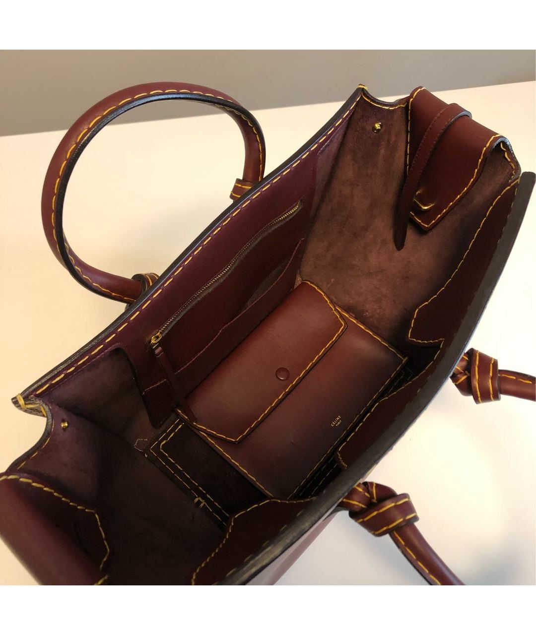 CELINE PRE-OWNED Бордовая кожаная сумка тоут, фото 7