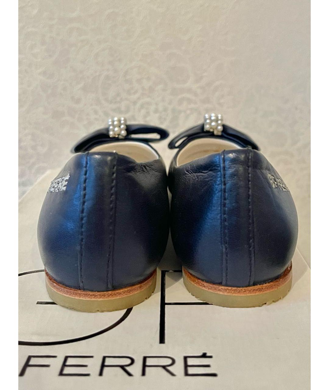 GIANFRANCO FERRE Темно-синие кожаные балетки, фото 5