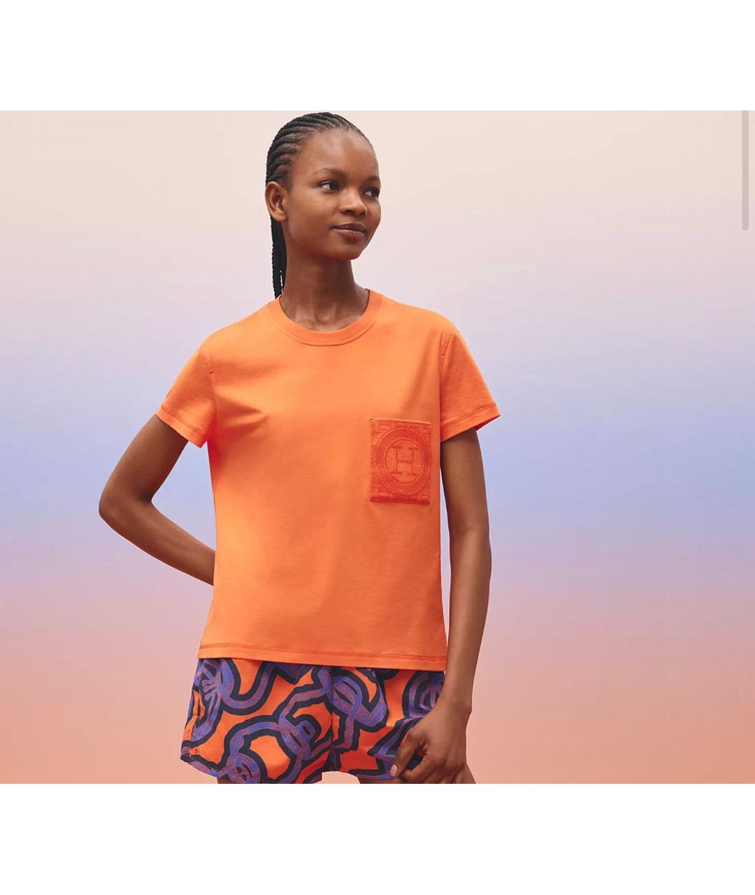 HERMES Оранжевая хлопковая футболка, фото 4
