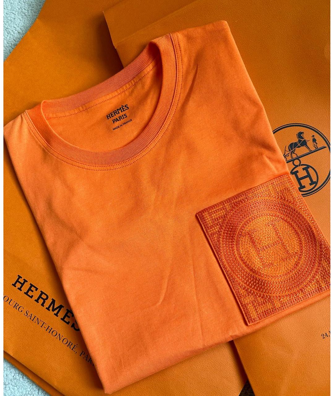 HERMES Оранжевая хлопковая футболка, фото 3
