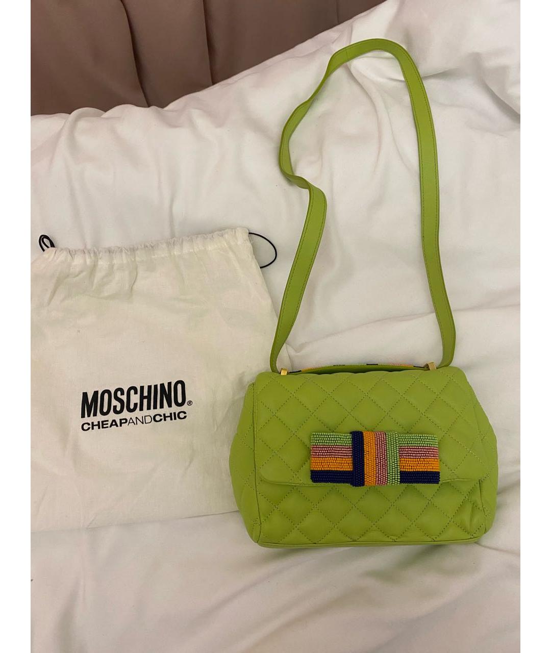 MOSCHINO Салатовая кожаная сумка через плечо, фото 5