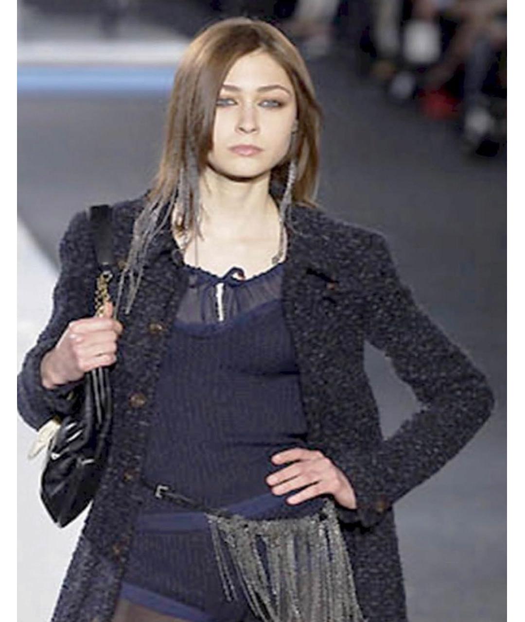 CHANEL Темно-синяя шелковая блузы, фото 2