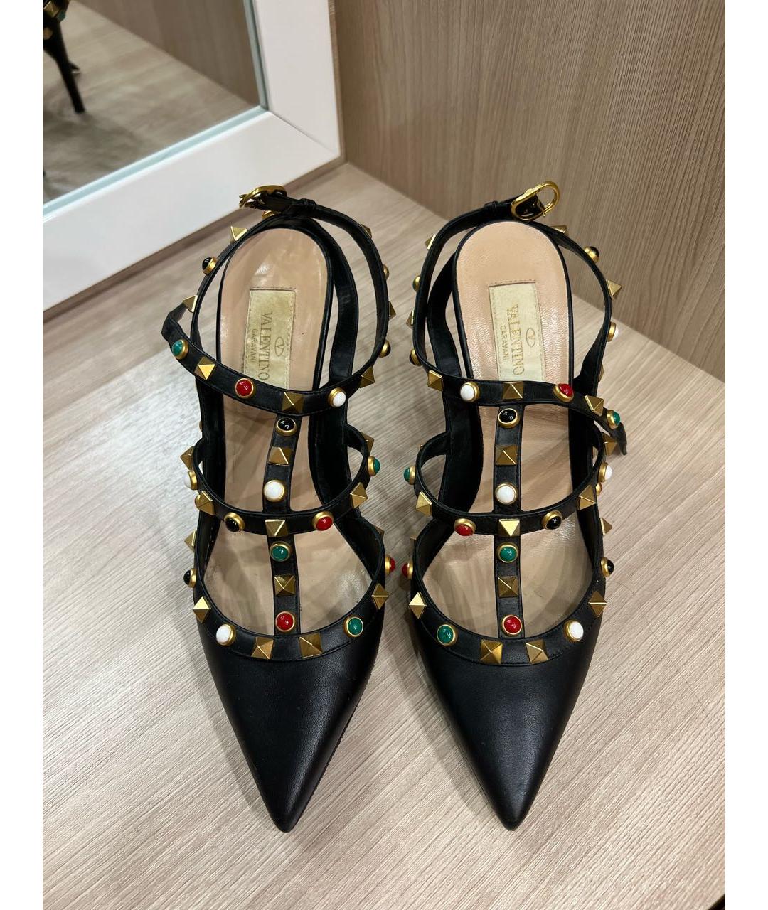 VALENTINO GARAVANI Черные кожаные босоножки, фото 2