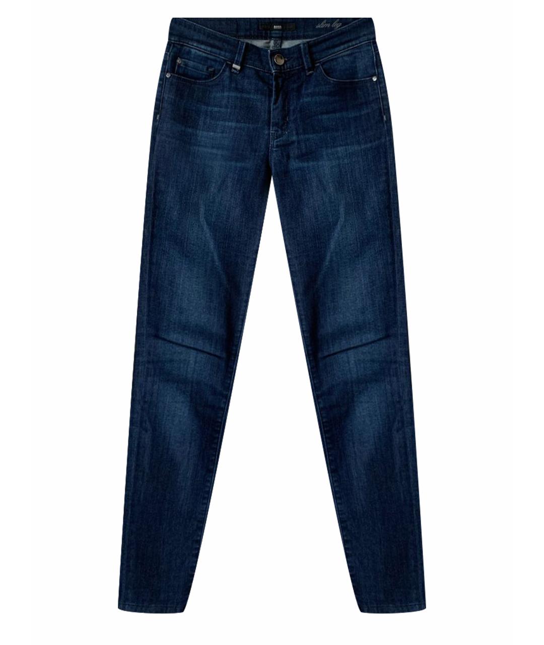 HUGO BOSS Темно-синие хлопко-полиэстеровые джинсы слим, фото 1