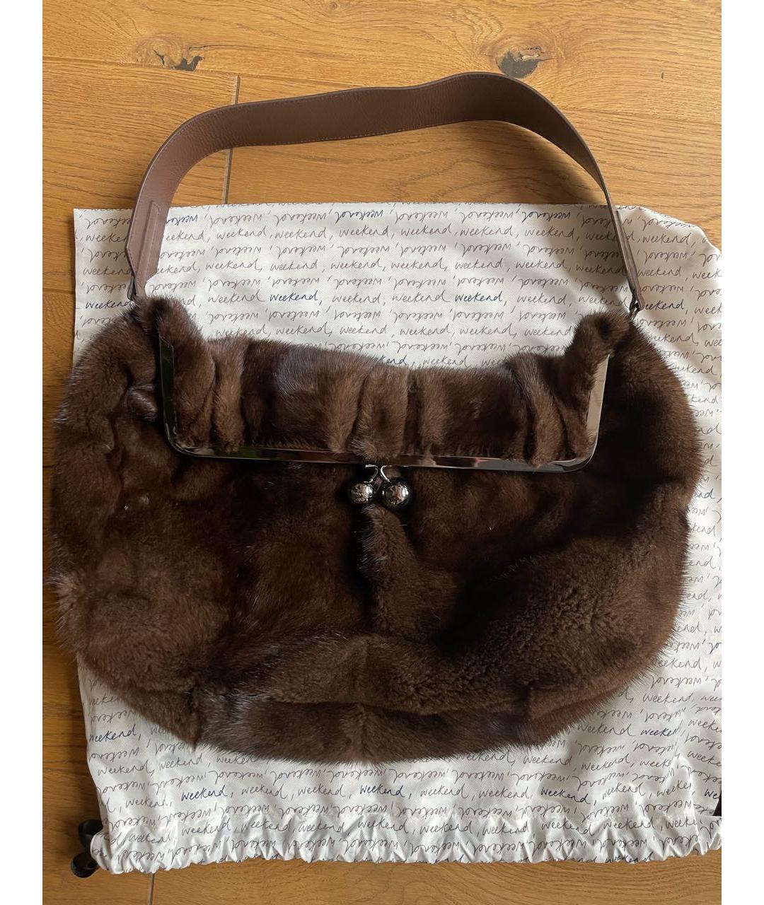 WEEKEND MAX MARA Коричневая меховая сумка с короткими ручками, фото 5