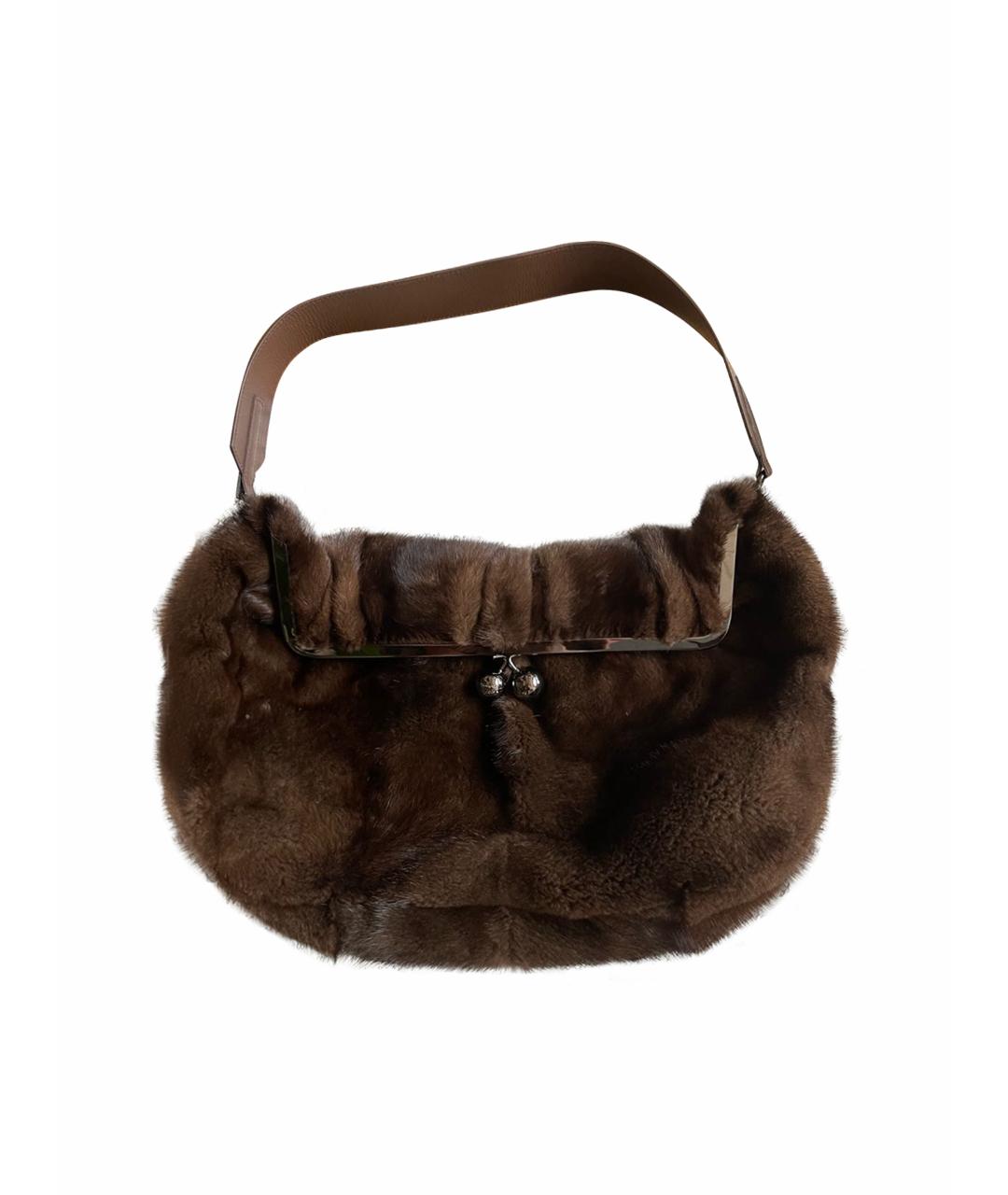 WEEKEND MAX MARA Коричневая меховая сумка с короткими ручками, фото 1
