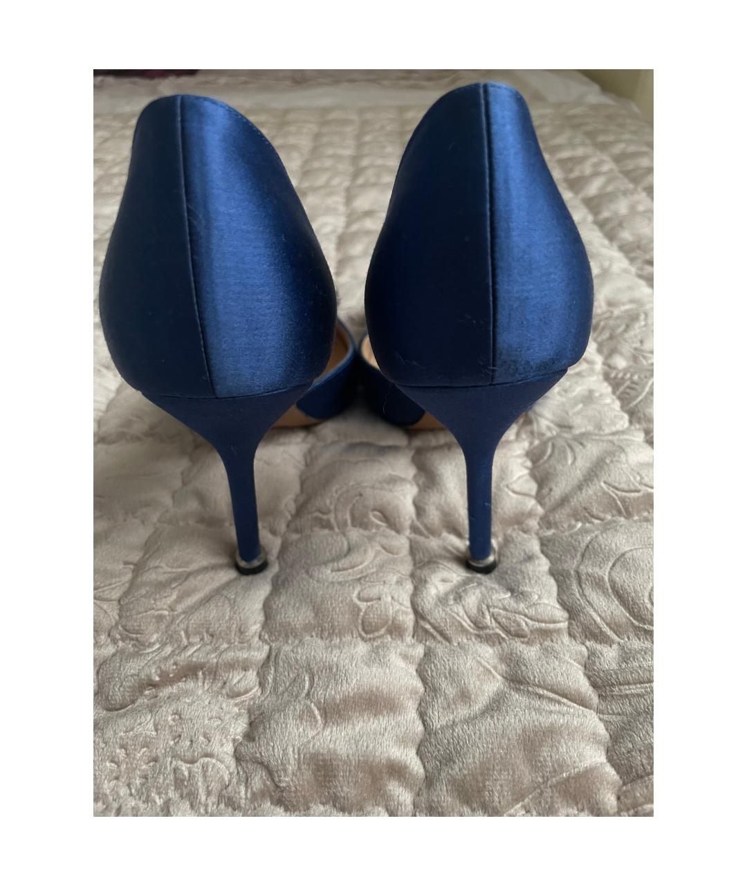 MANOLO BLAHNIK Синие текстильные лодочки на низком каблуке, фото 4