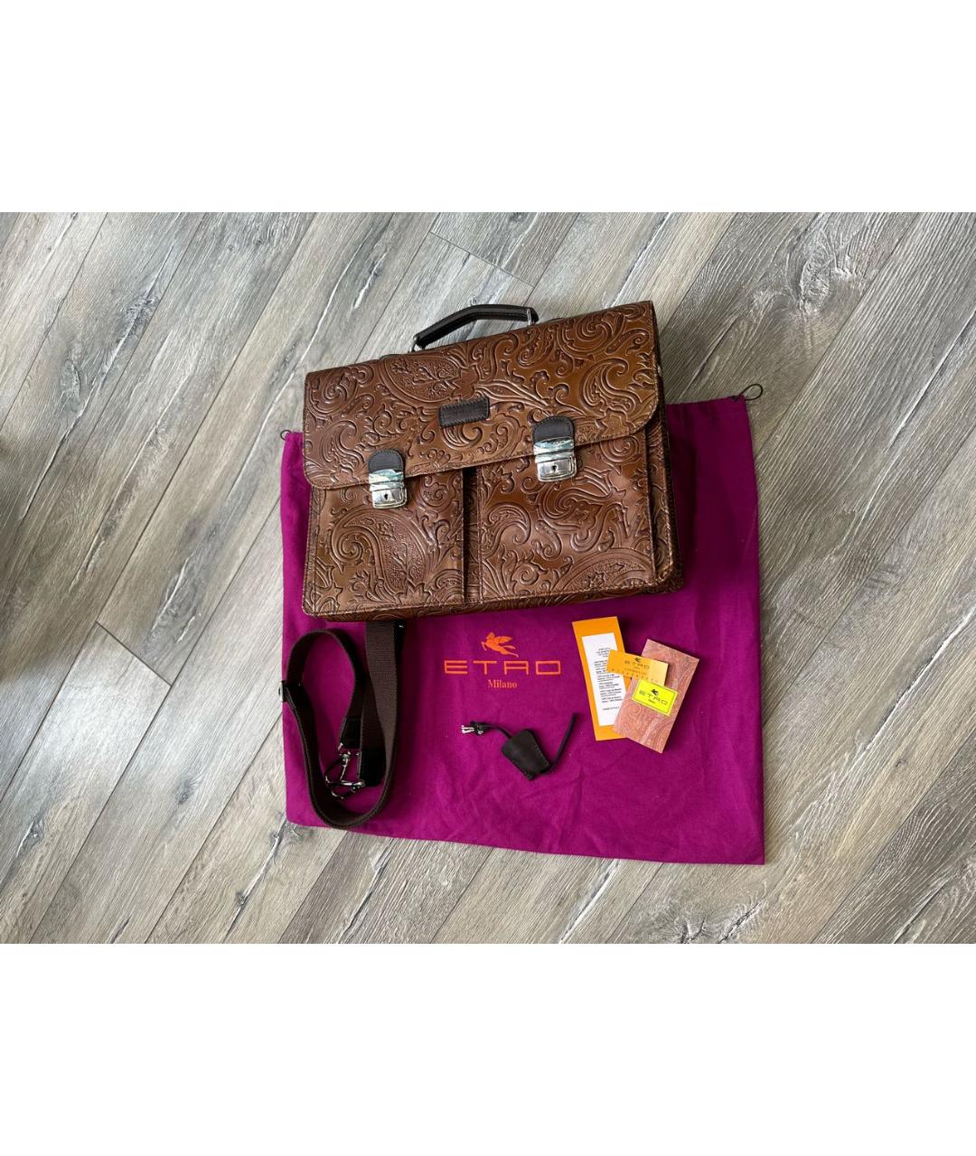 ETRO Коричневый кожаный портфель, фото 5