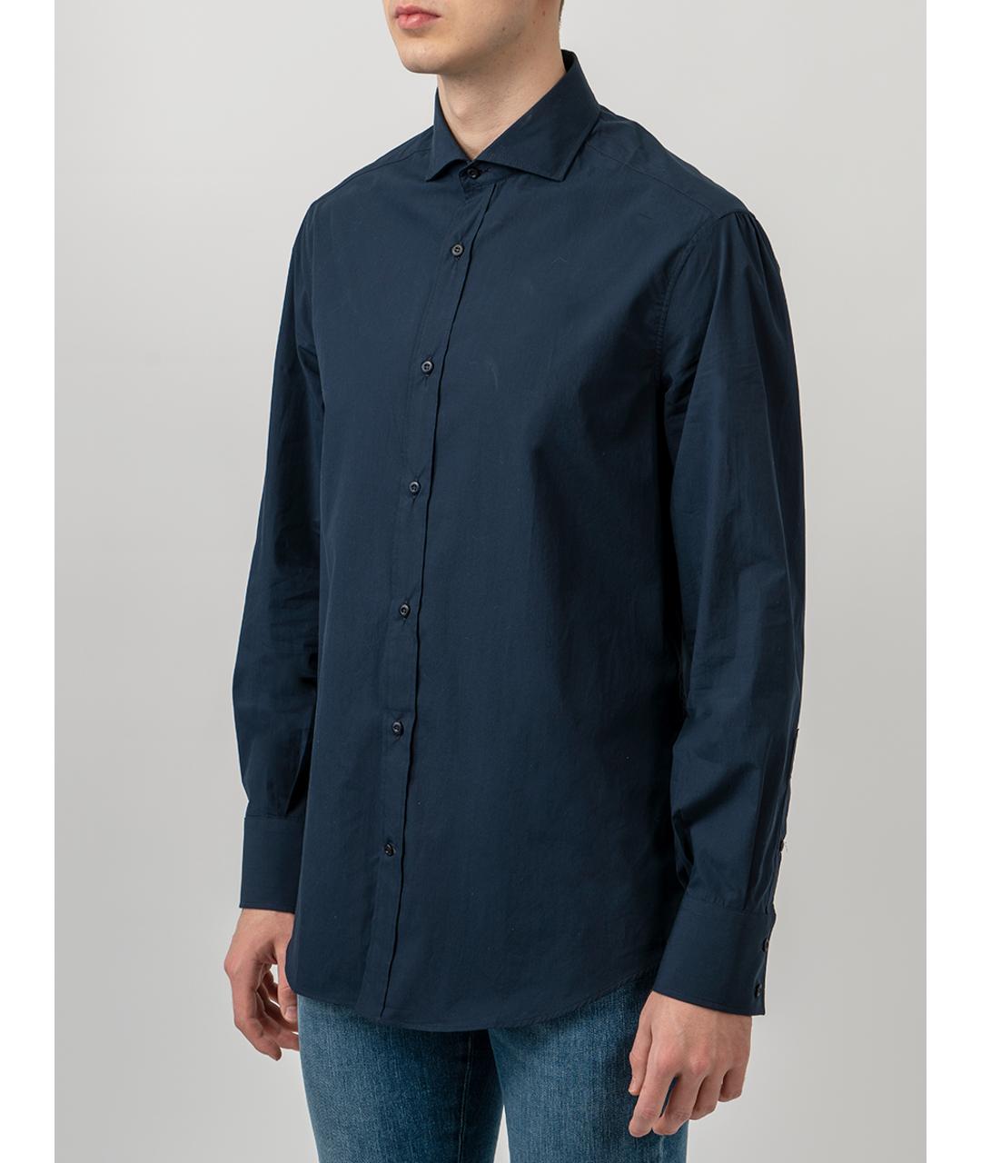 BRUNELLO CUCINELLI Темно-синяя хлопковая кэжуал рубашка, фото 5