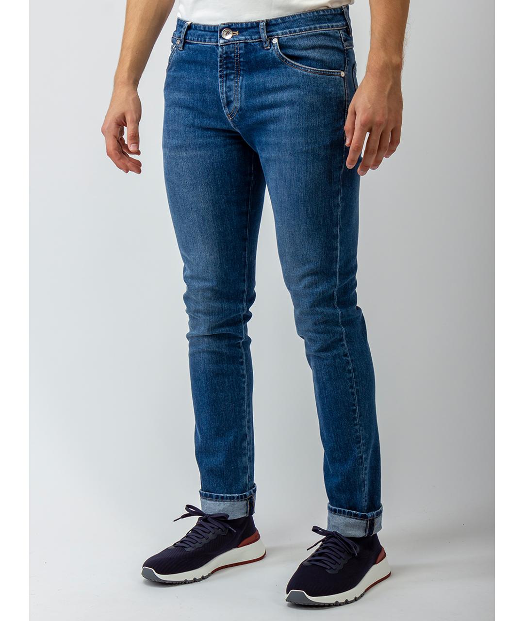 BRUNELLO CUCINELLI Синие хлопковые джинсы скинни, фото 3