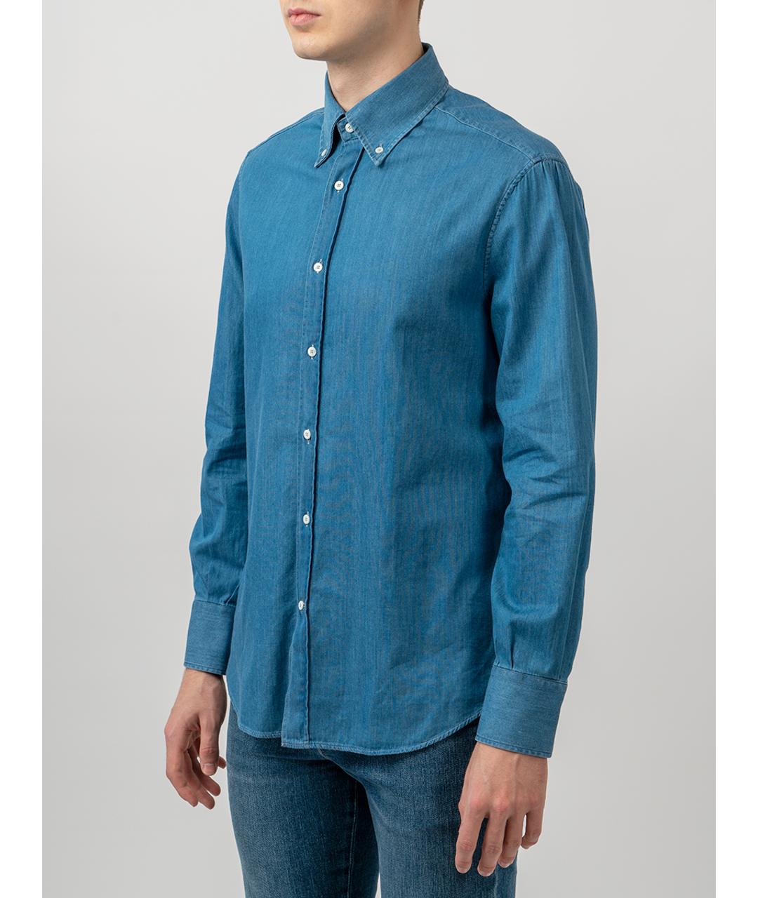 BRUNELLO CUCINELLI Голубая хлопковая кэжуал рубашка, фото 5